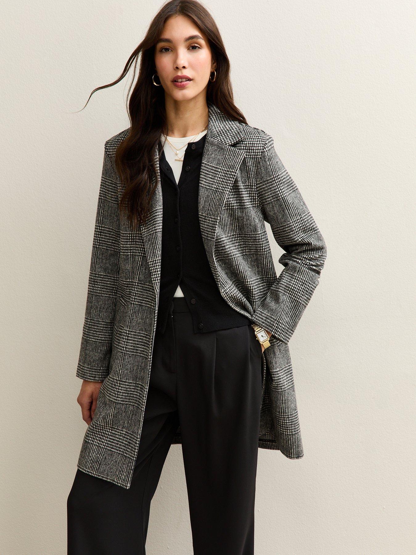 New Look Black Check Collared Coat