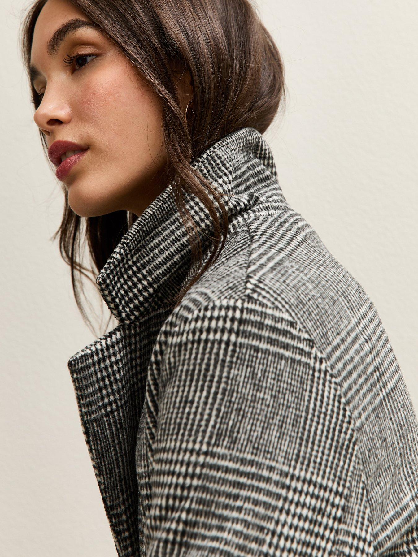 New Look Black Check Collared Coat | Very