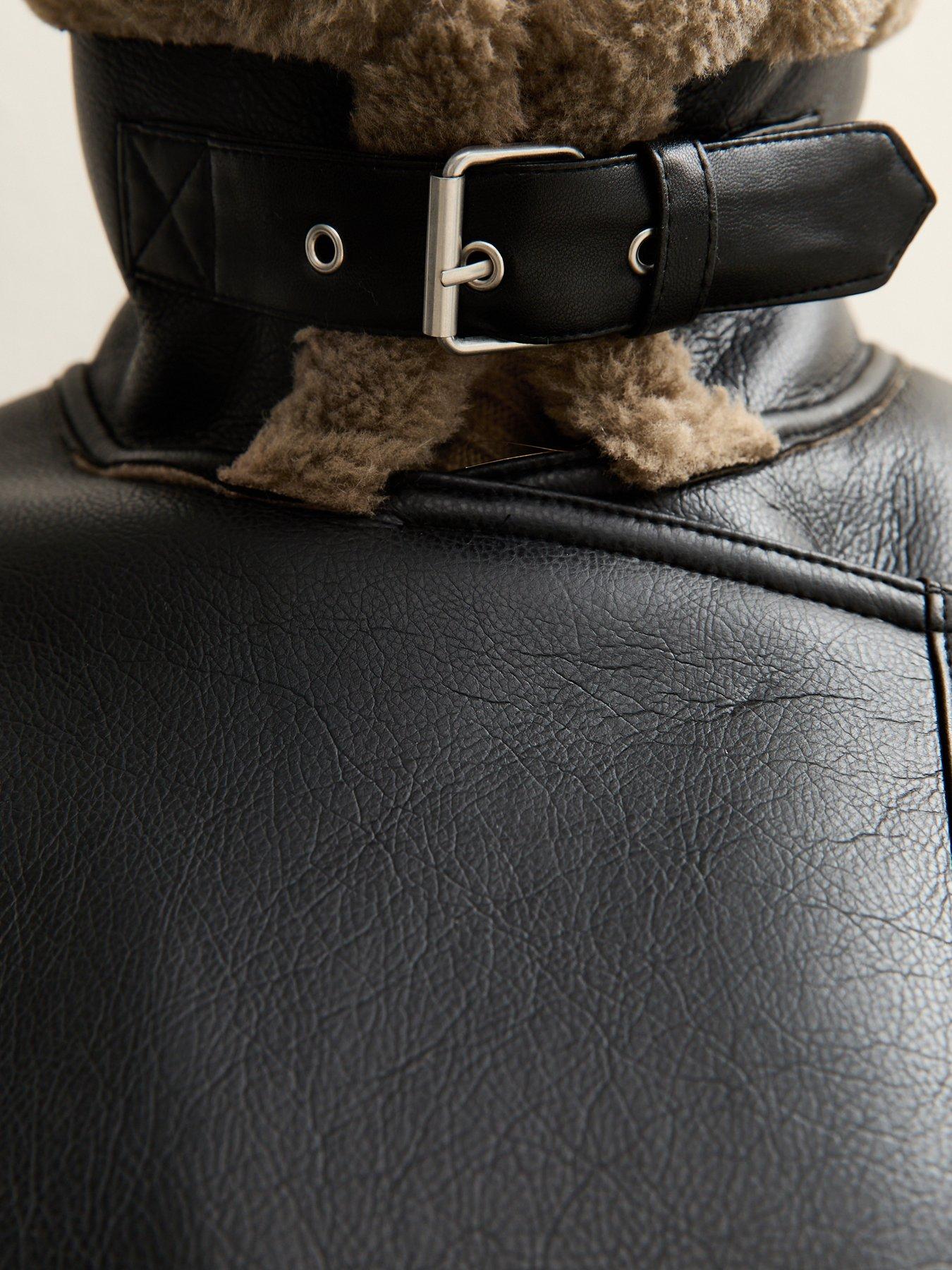 Image 5 of 5 of New Look Faux Fur Trim Aviator Jacket - Black