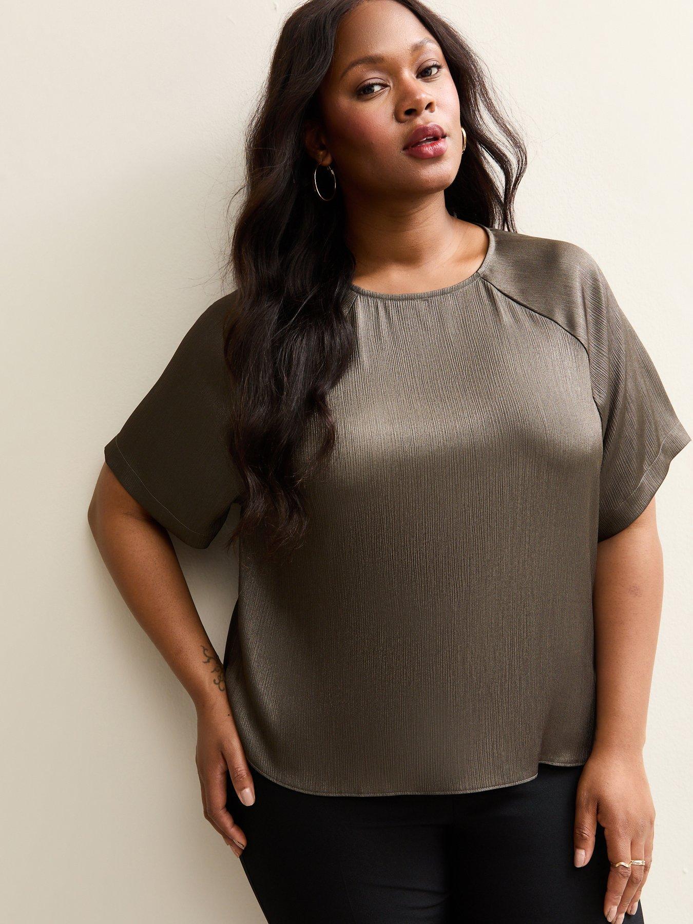 Image 1 of 6 of New Look Curves Grey Metallic Short Sleeve Blouse