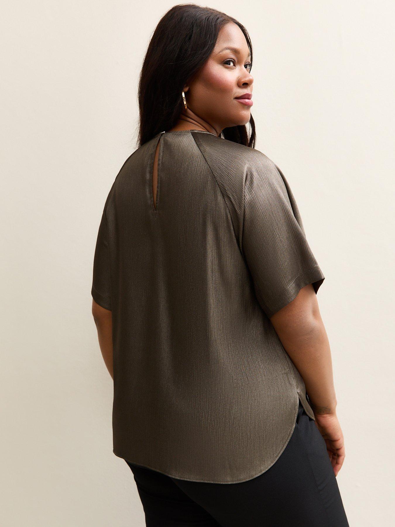 Image 2 of 6 of New Look Curves Grey Metallic Short Sleeve Blouse