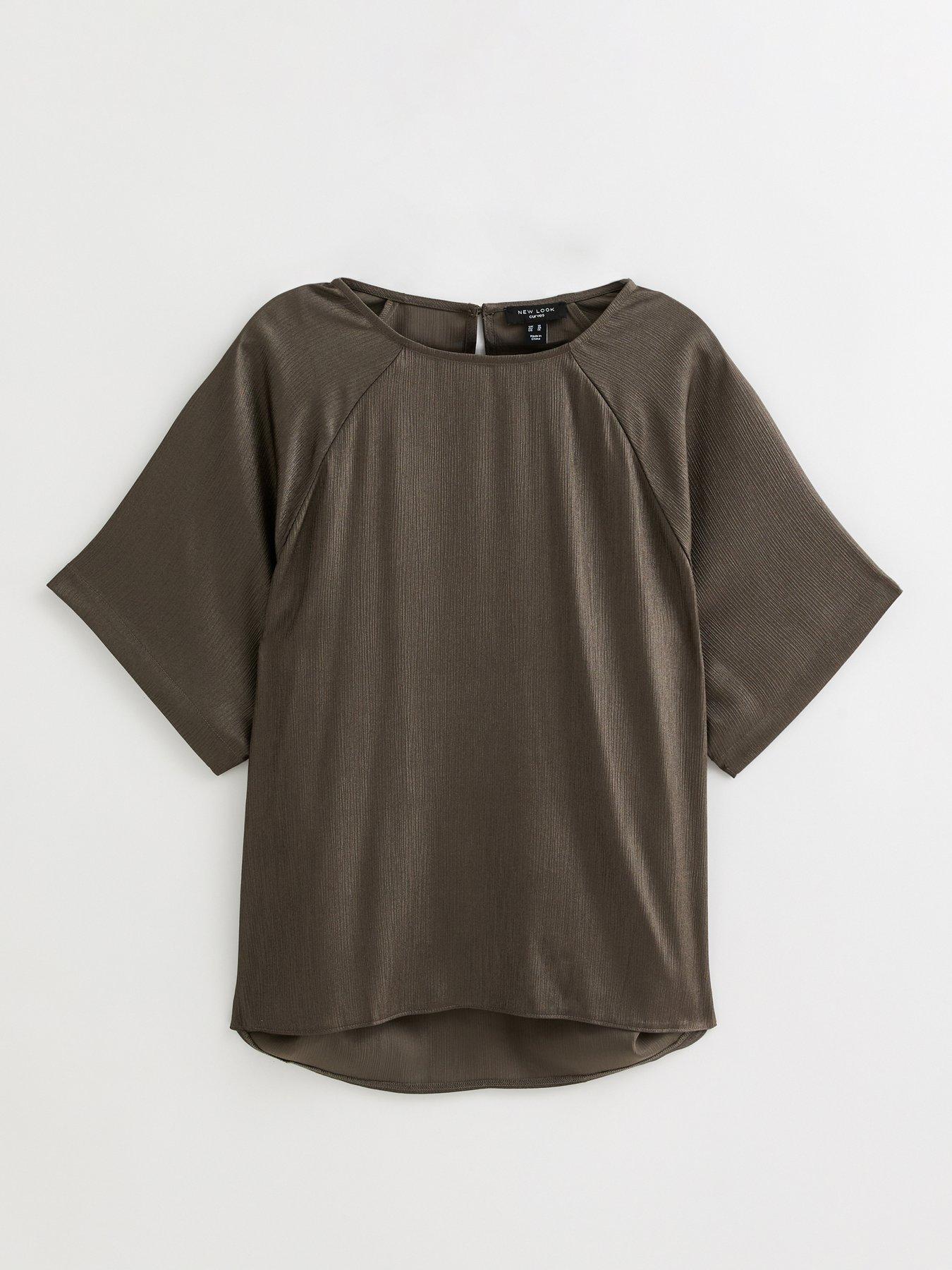 Image 5 of 6 of New Look Curves Grey Metallic Short Sleeve Blouse