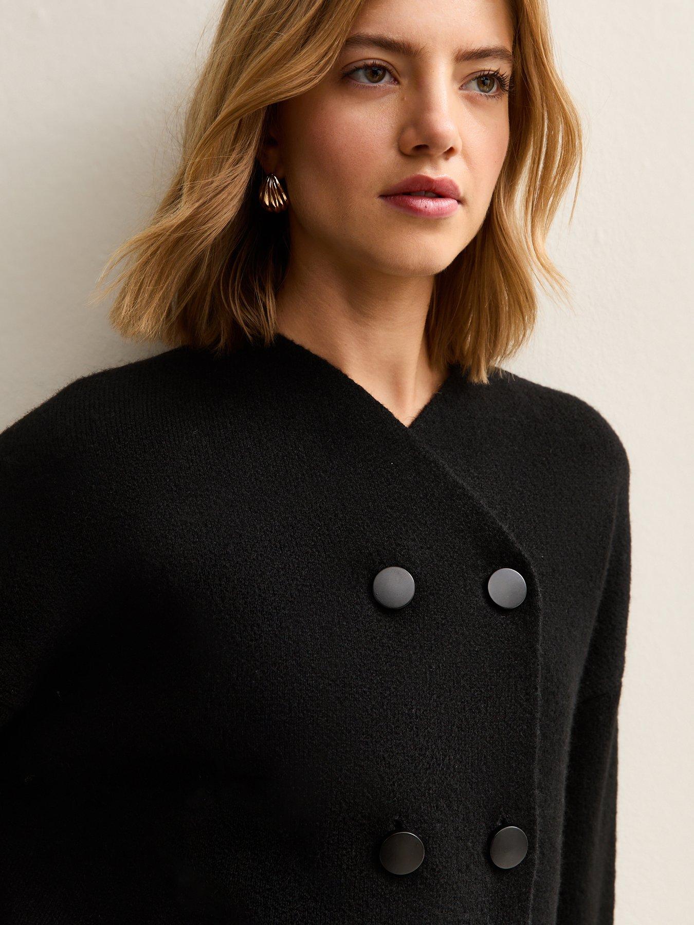 New Look Black Double Breasted Button Front Cardigan | Very