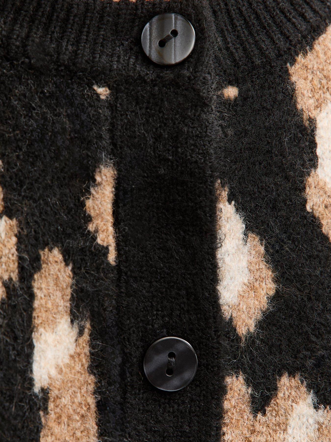 Image 6 of 6 of New Look Leopard Print Crew Neck Cardigan - Black
