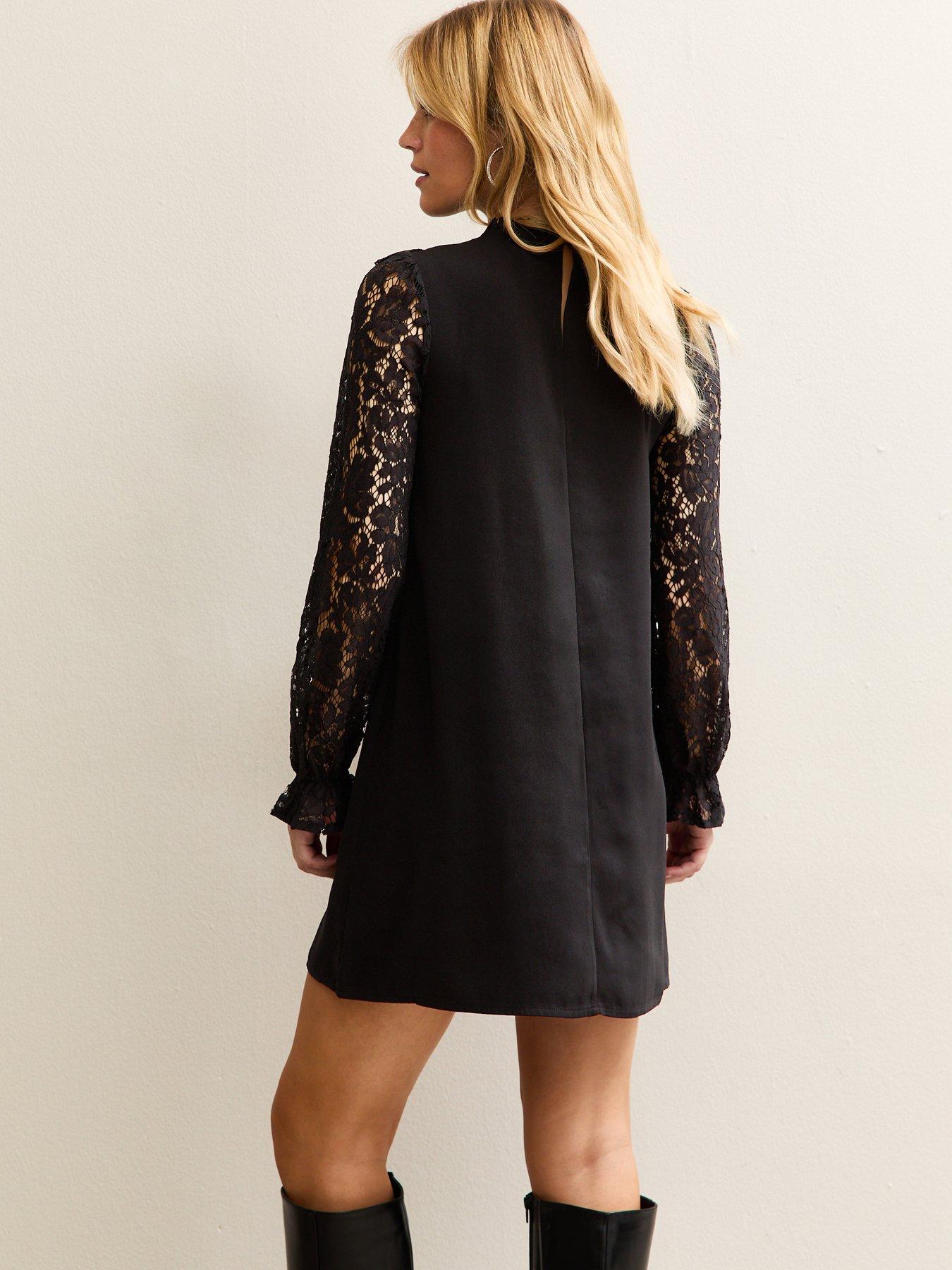 New Look Black Lace Detail 2 In 1 Mini Smock Dress | Very