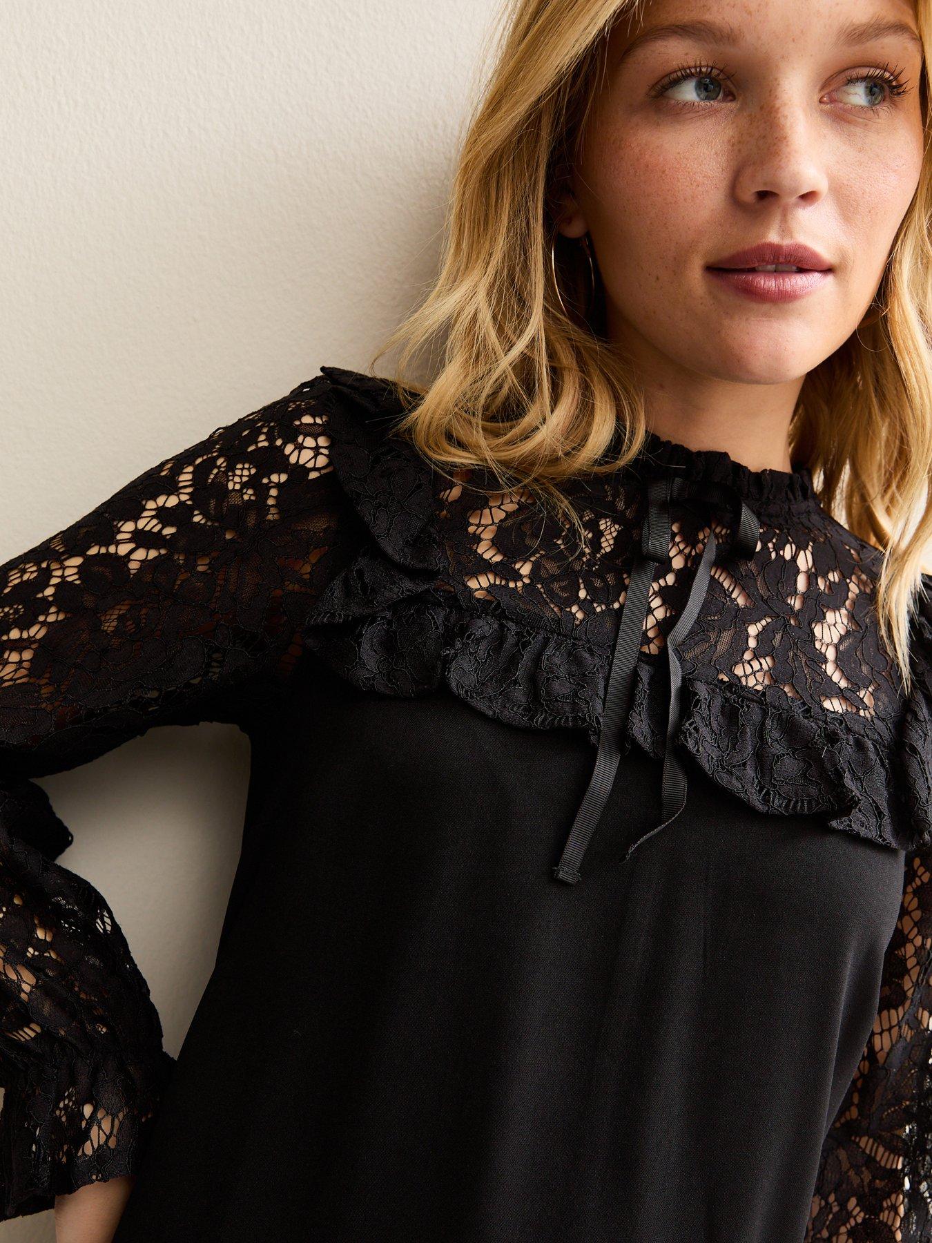 New Look Black Lace Detail 2 In 1 Mini Smock Dress | Very