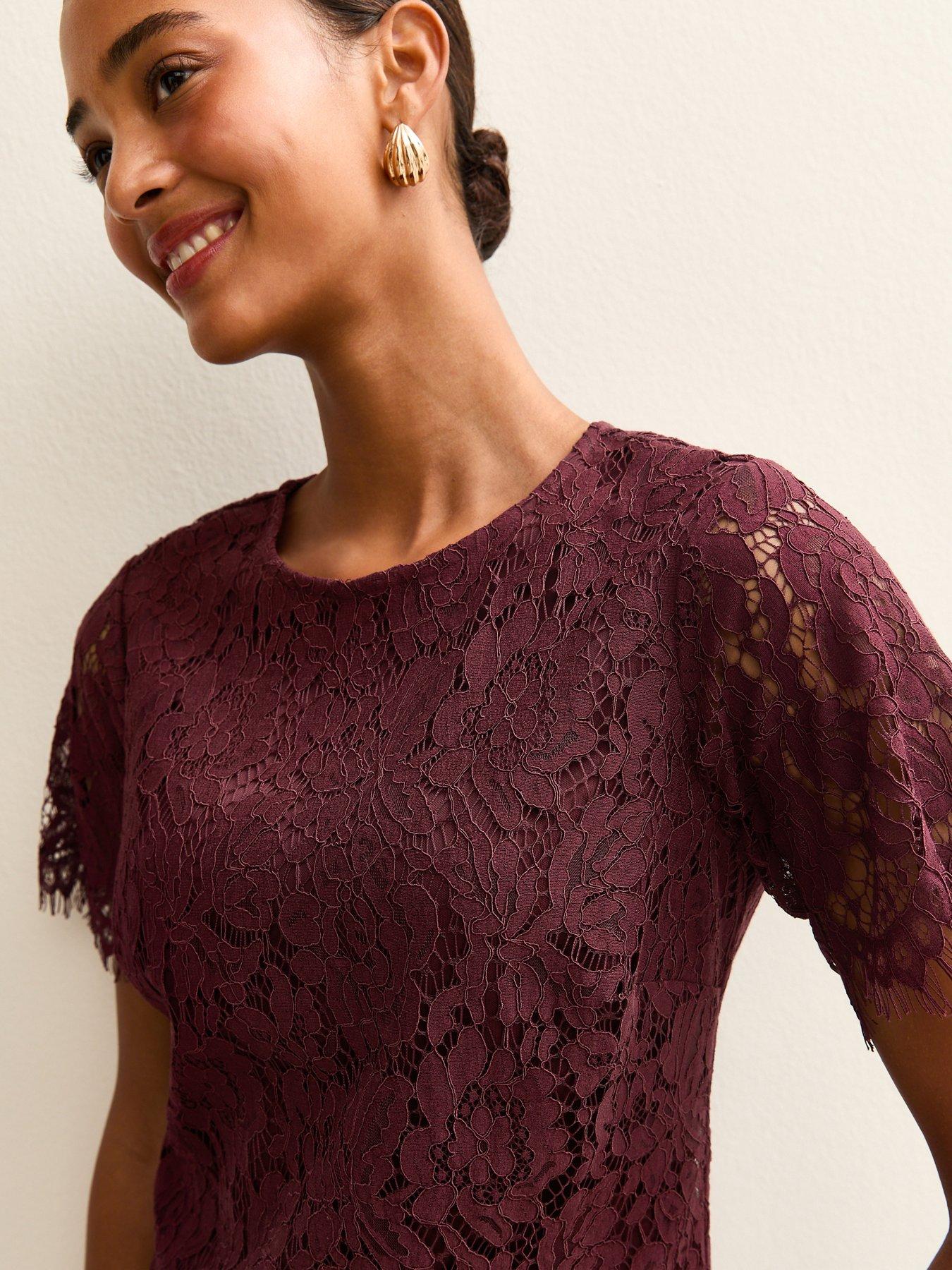 princess polly baby blue dress Burgundy dress with lace top and elegant layers main image 0