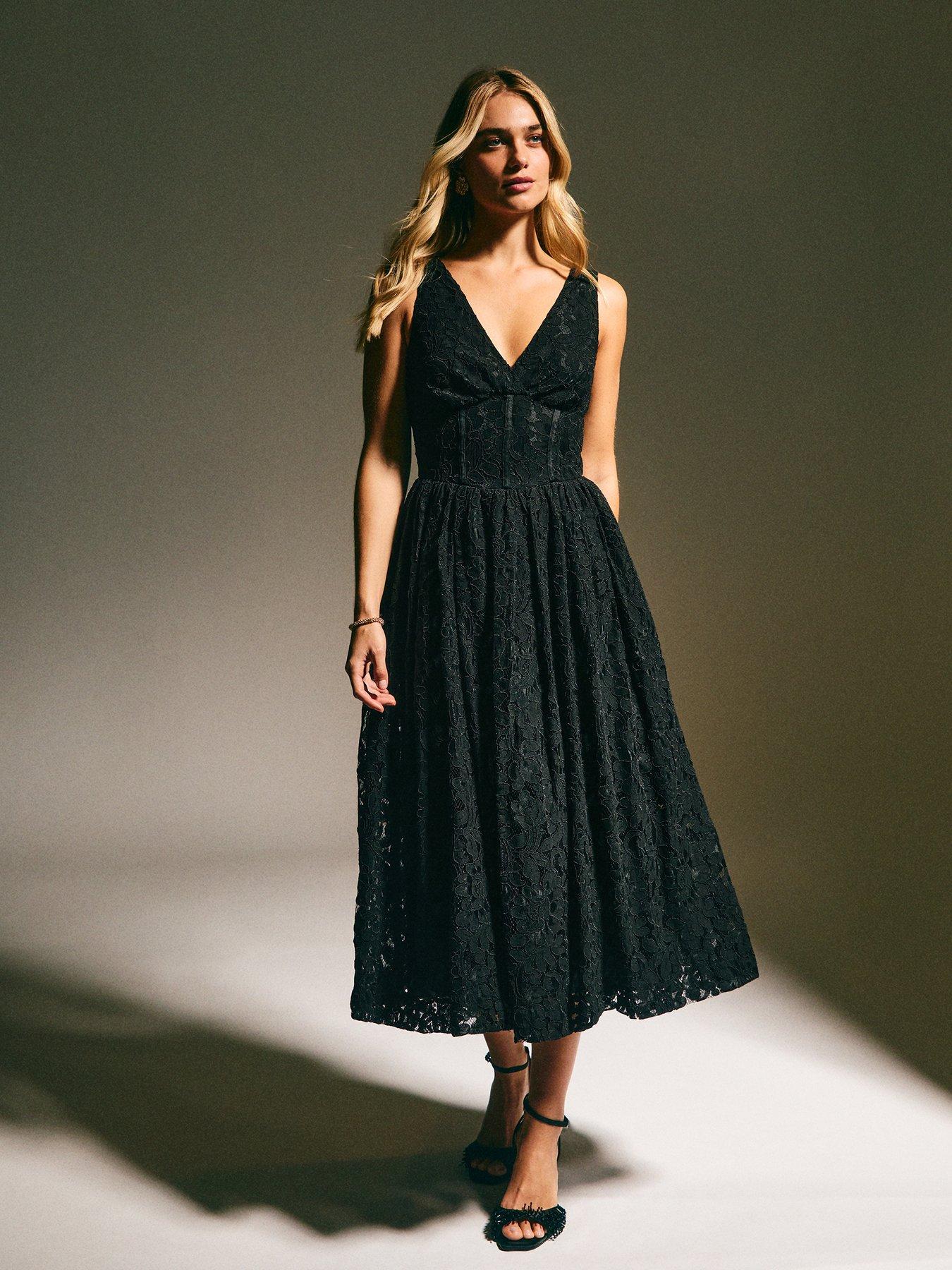 New Look Black Lace Corset Midi Dress