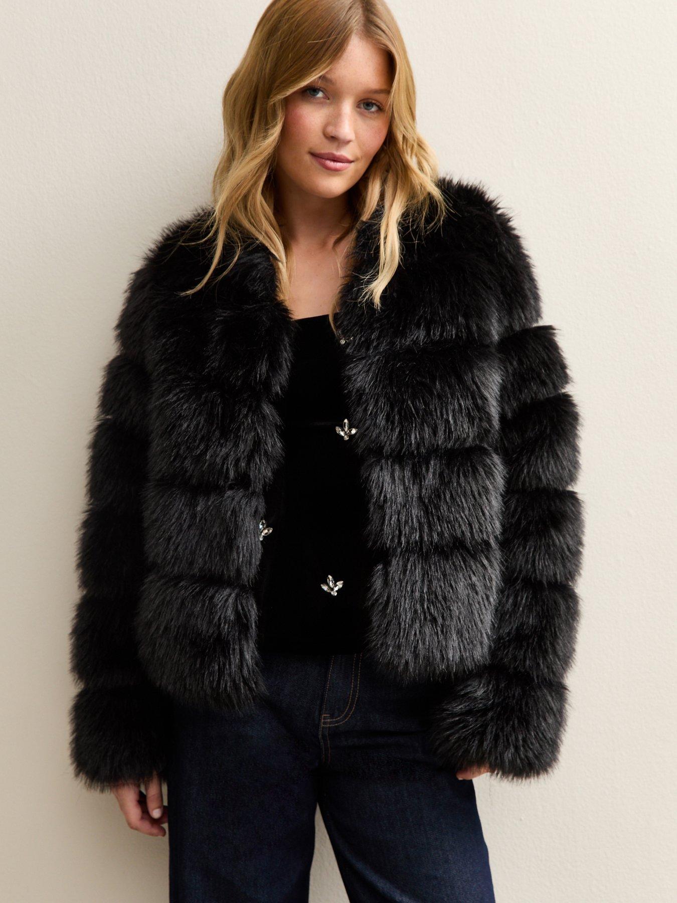 New Look Panelled Faux Fur Jacket - Black