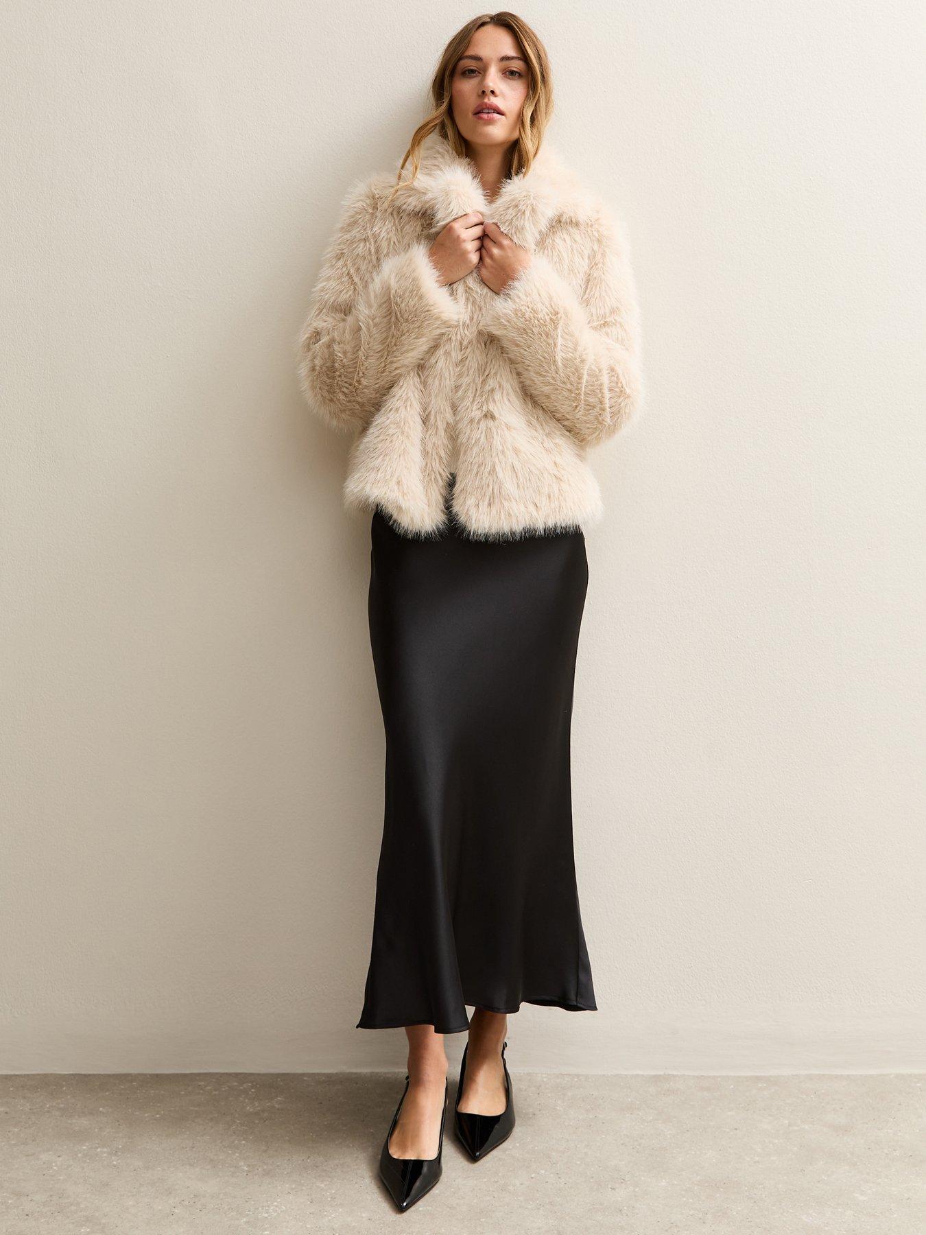 New Look Black Satin Bias Cut Midi Skirt