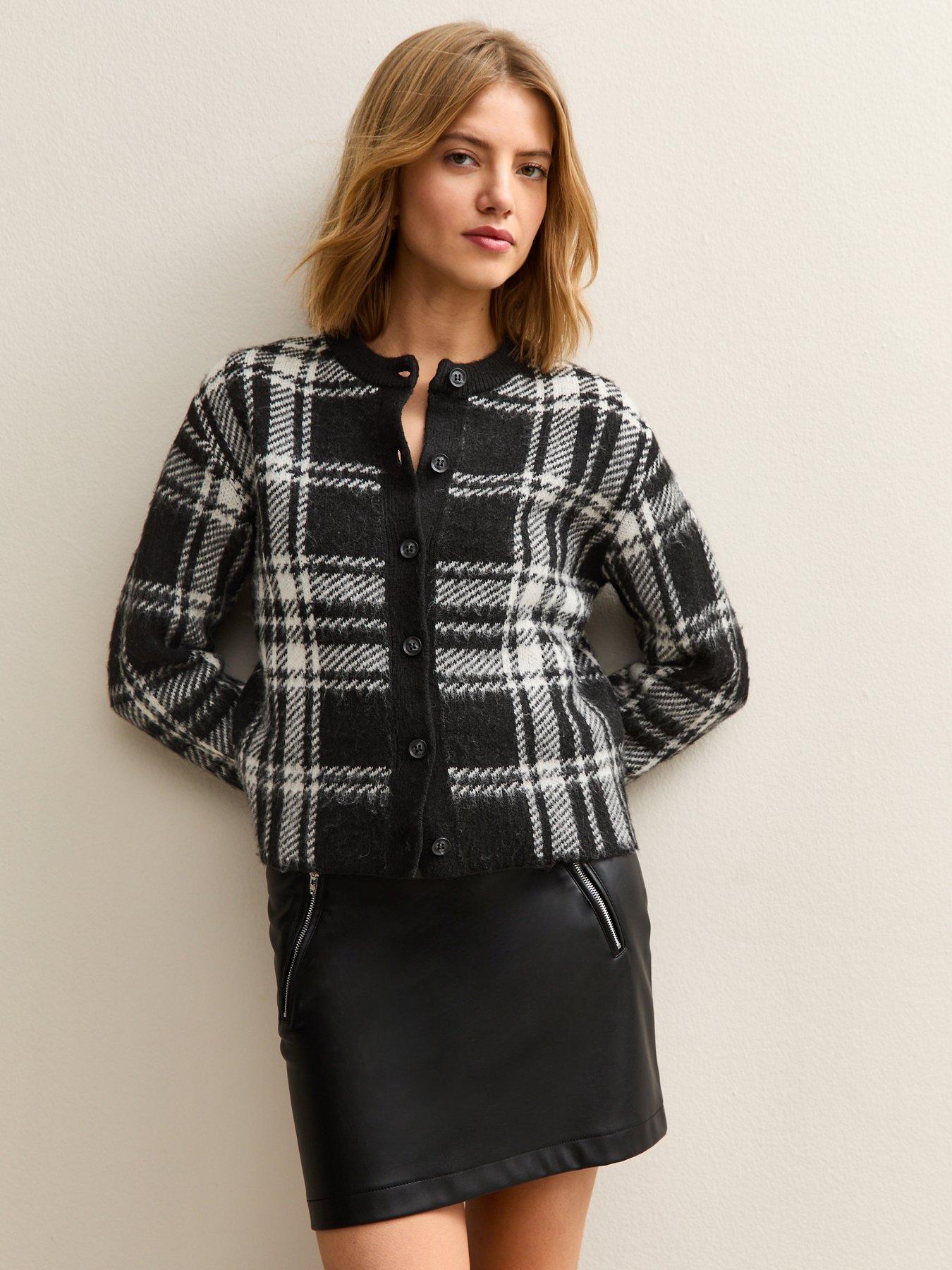 New Look Black Brushed Check Crew Neck Cardigan