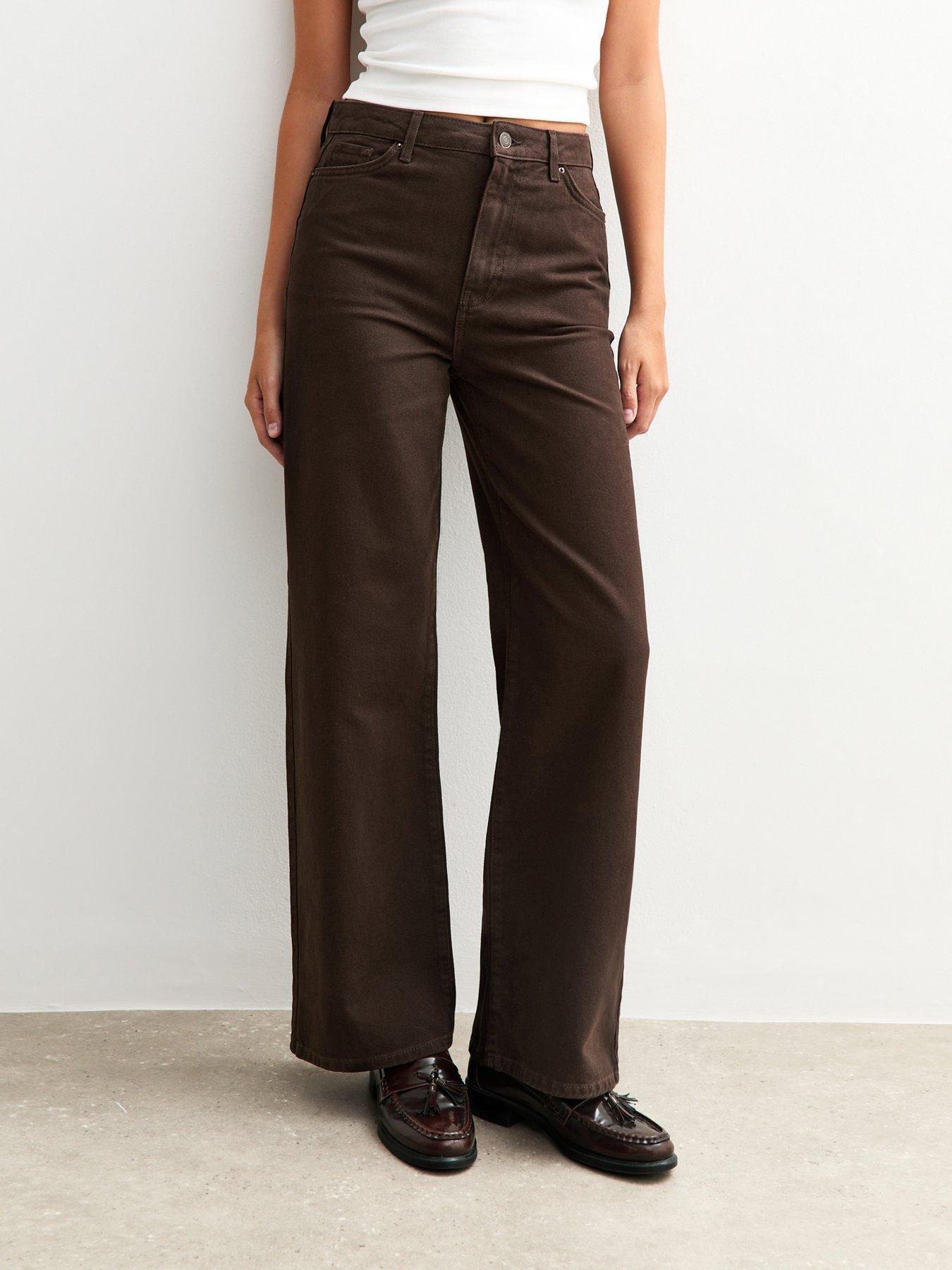 New Look Dark Brown Adalae High Waisted Wide Leg Jeans