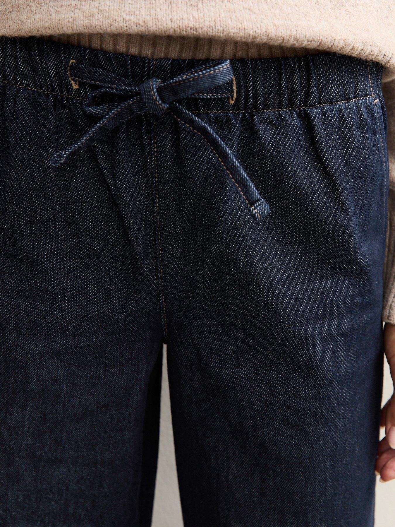 Image 5 of 7 of New Look Navy Denim Wide Leg Drawstring Waist Jeans
