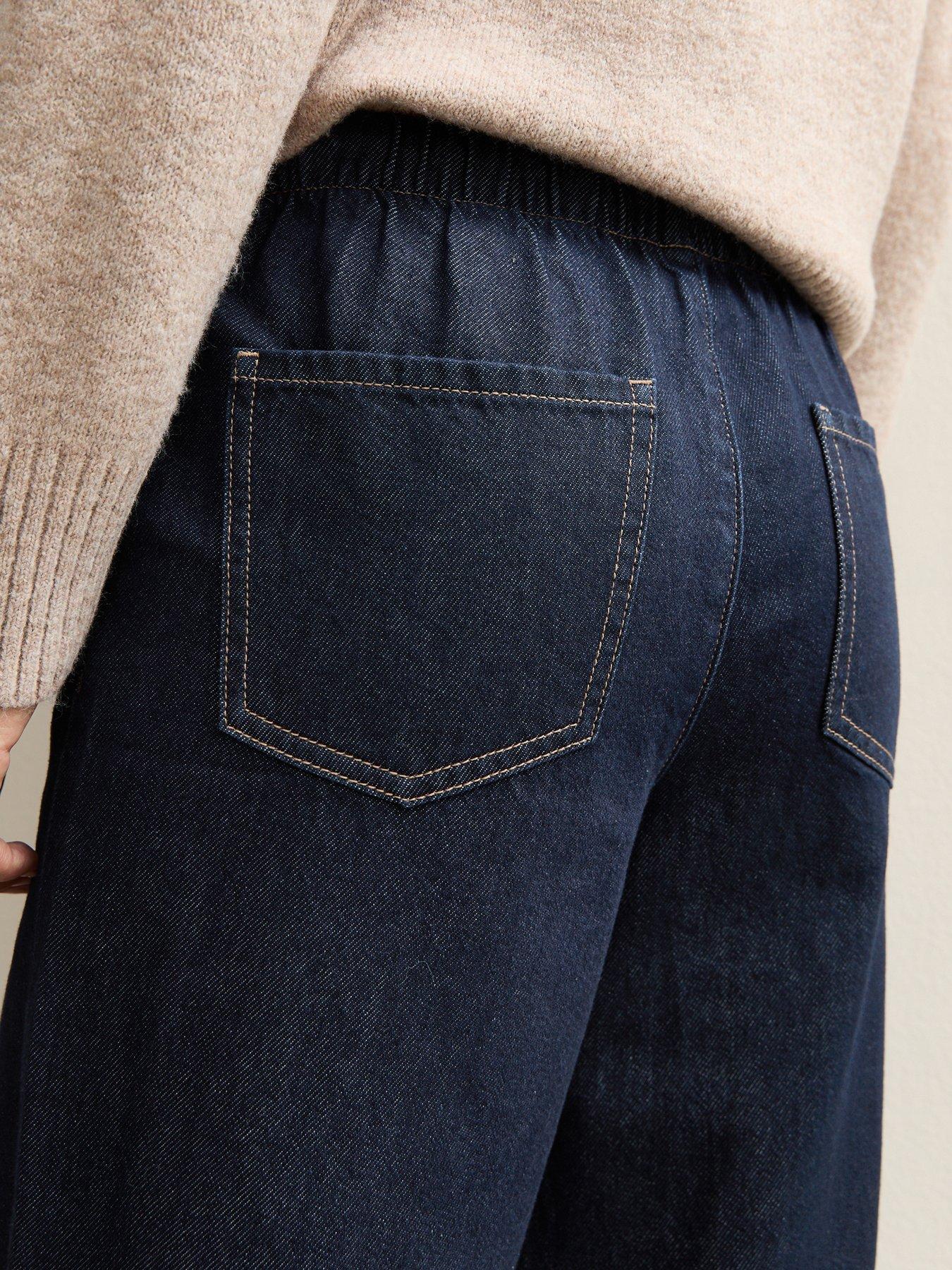 Image 6 of 7 of New Look Navy Denim Wide Leg Drawstring Waist Jeans