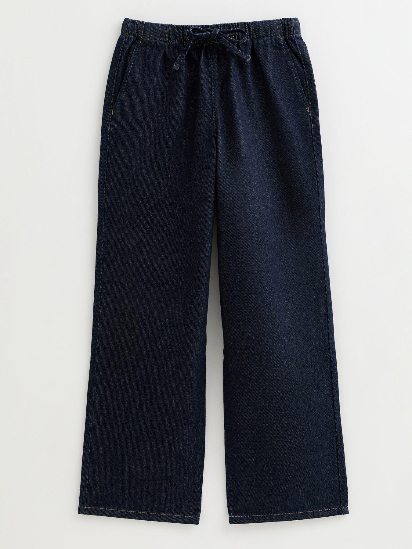Image 7 of 7 of New Look Navy Denim Wide Leg Drawstring Waist Jeans