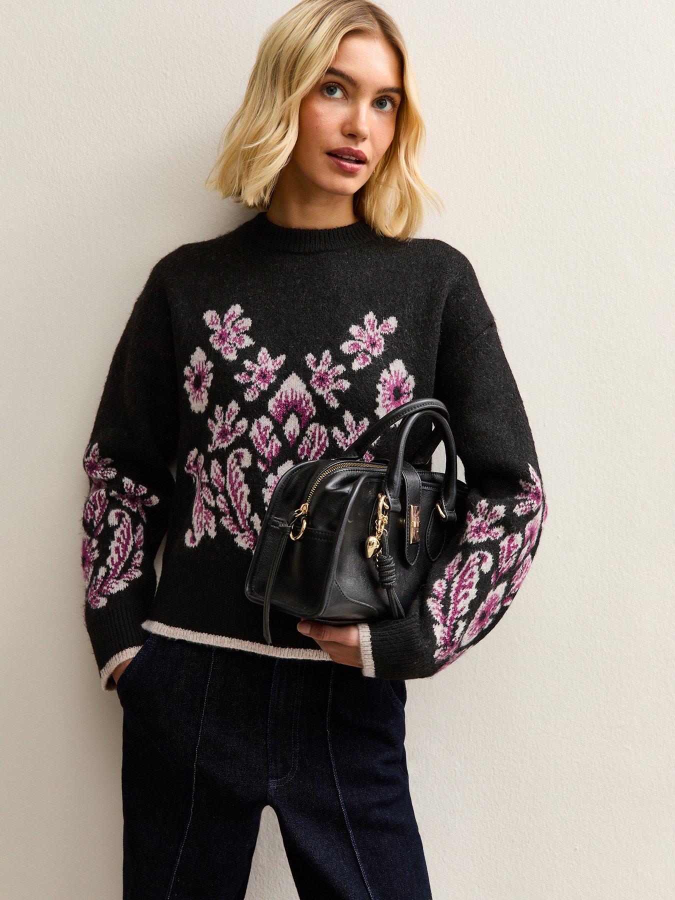 New Look Floral High Neck Jumper - Black