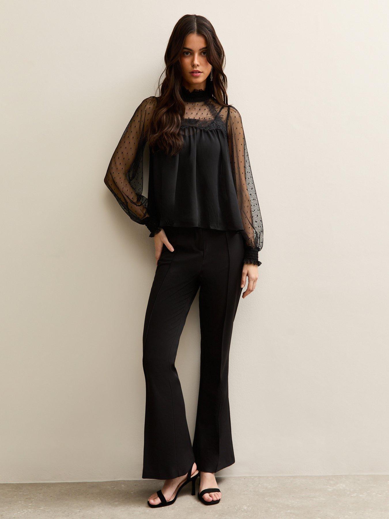 New Look Dobby Mesh High Neck Blouse - Black | Very