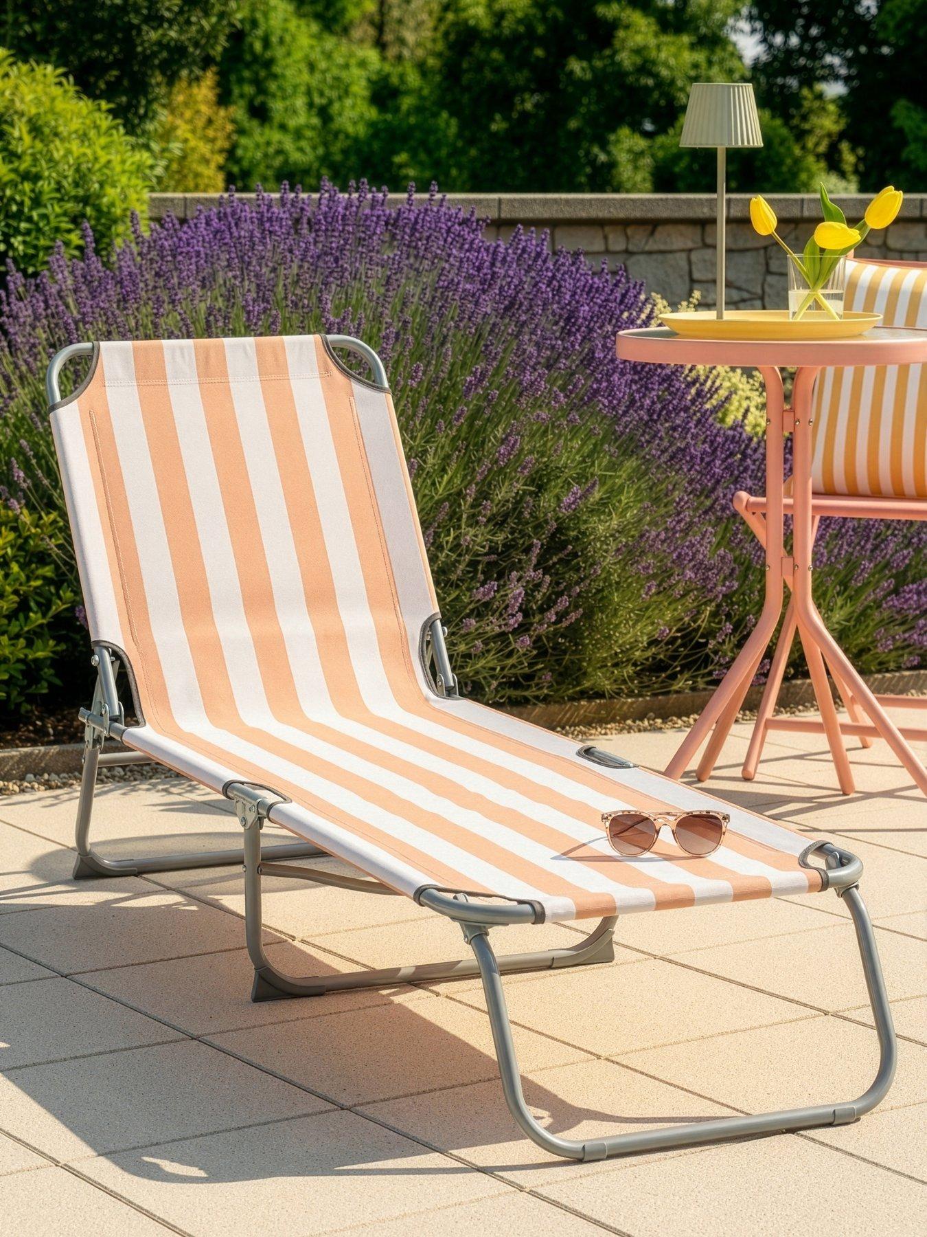 Image 1 of 5 of The Very Collection Hawaii Sunlounger- Peach Stripe