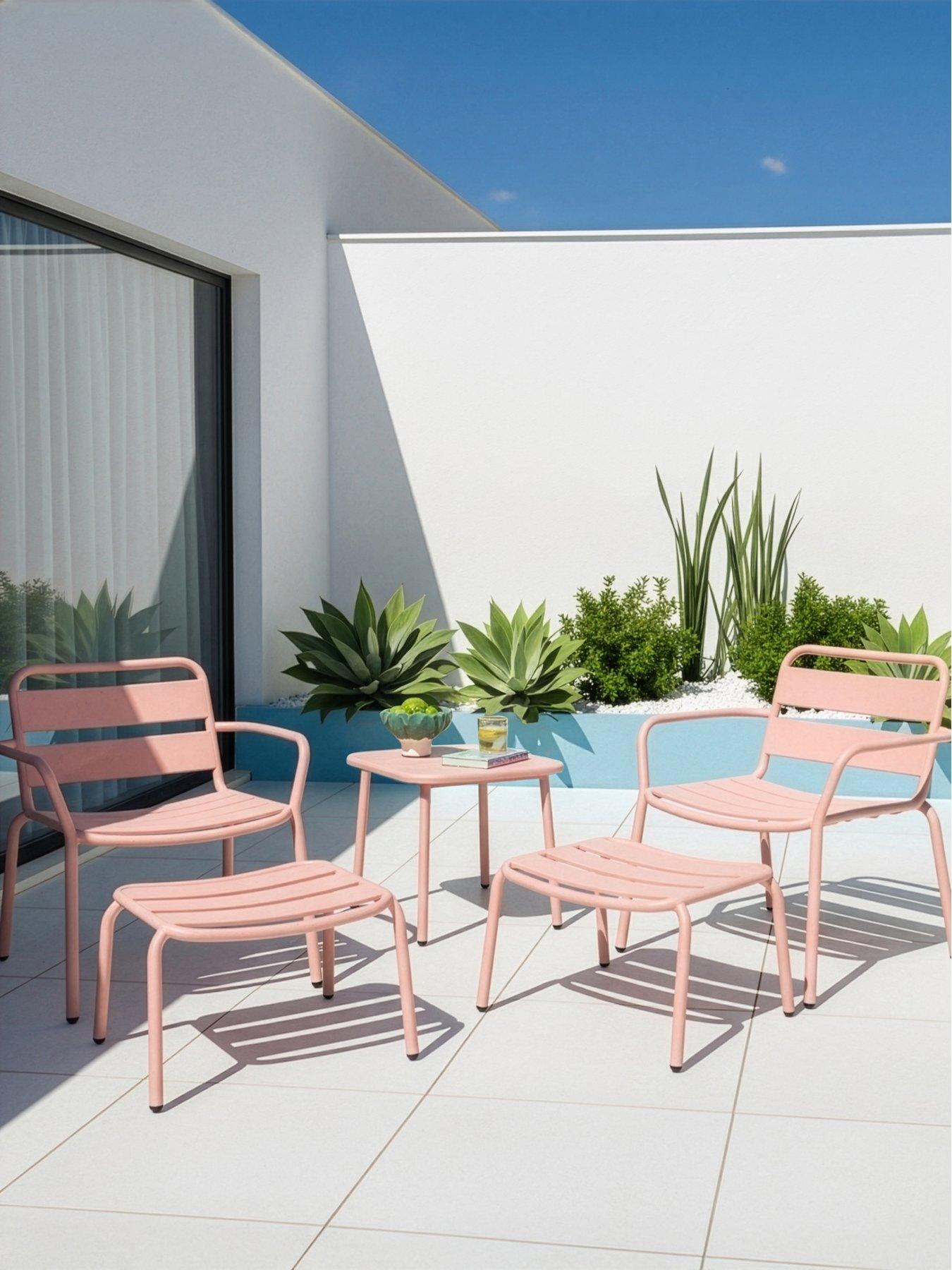 Image 1 of 7 of The Very Collection Riviera Bistro Set With Footstools - Peach