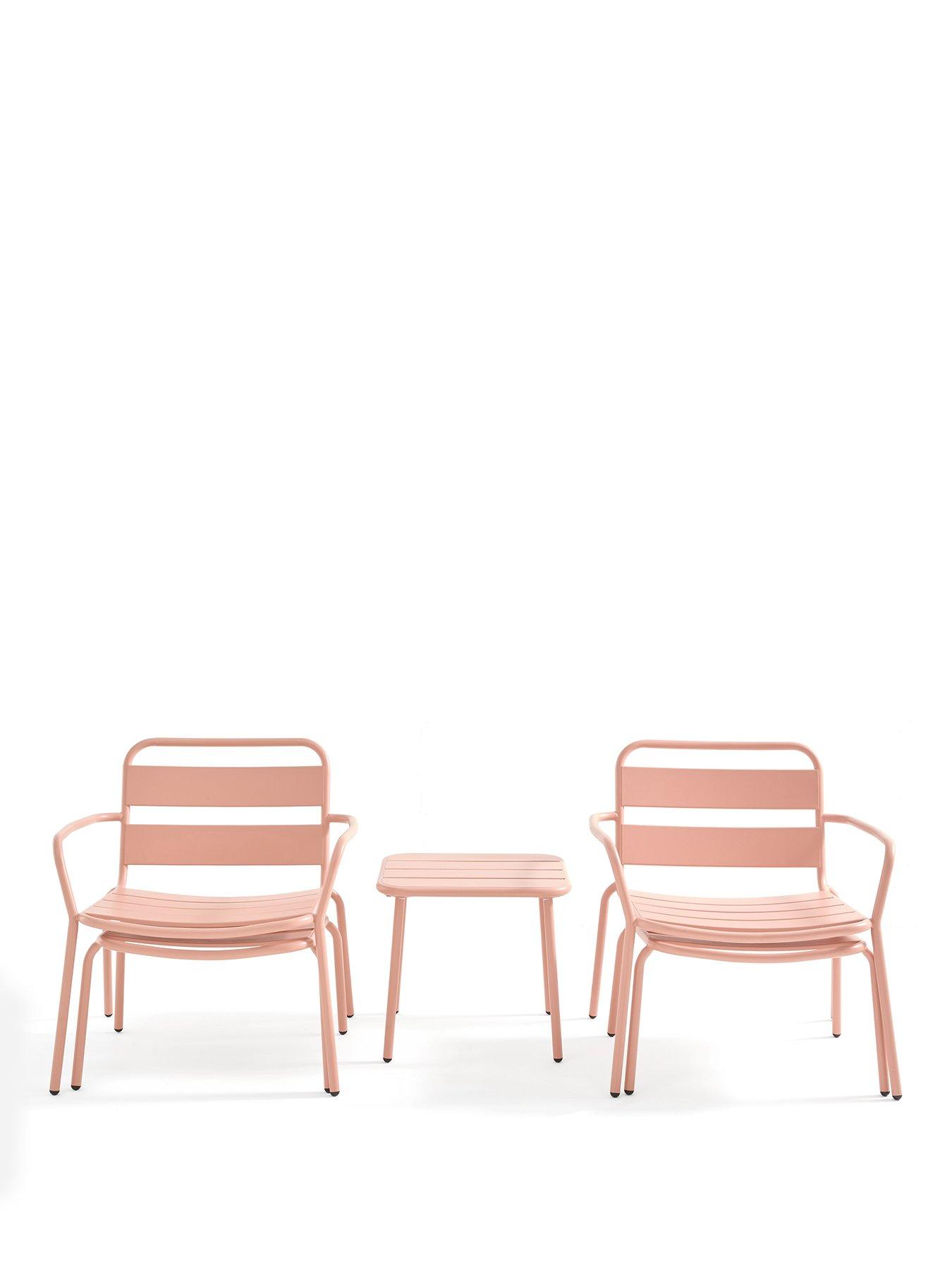 Image 2 of 7 of The Very Collection Riviera Bistro Set With Footstools - Peach