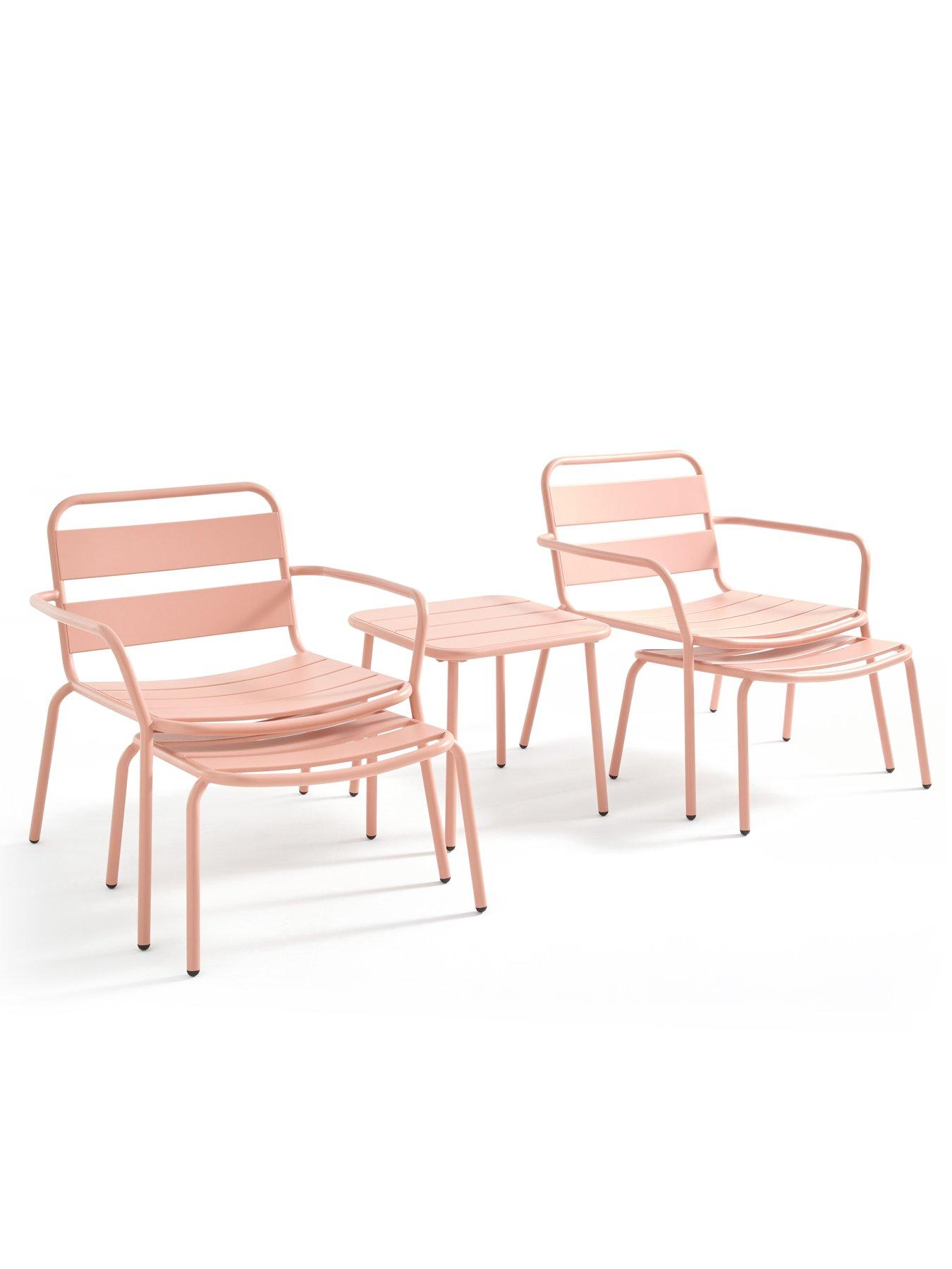 Image 3 of 7 of The Very Collection Riviera Bistro Set With Footstools - Peach