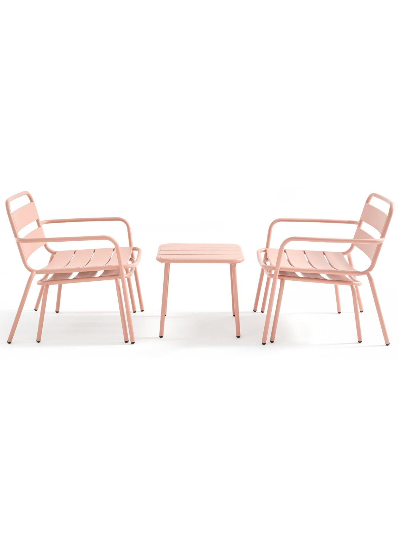 Image 4 of 7 of The Very Collection Riviera Bistro Set With Footstools - Peach
