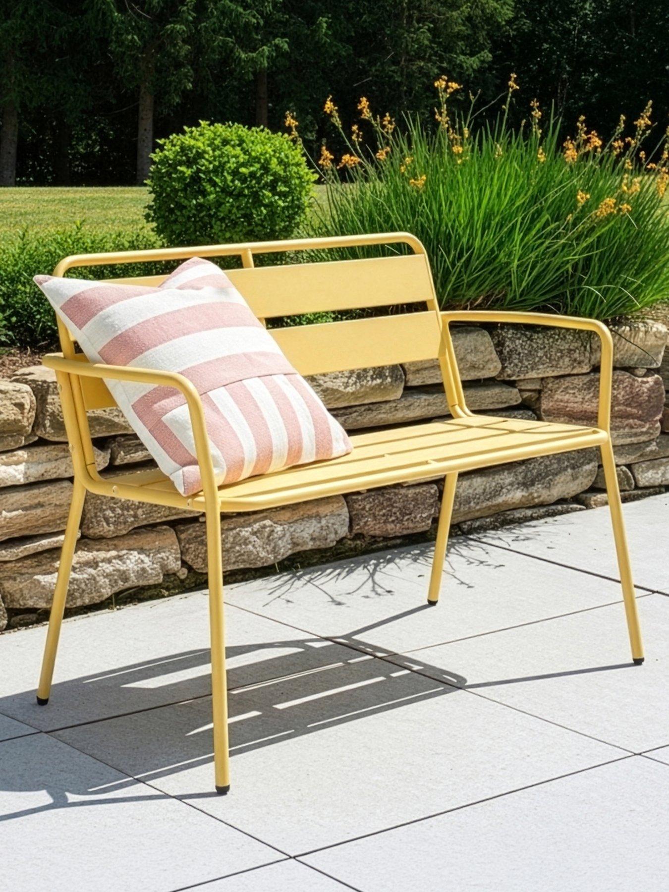 The Very Collection Metal Bench- Buttermilk