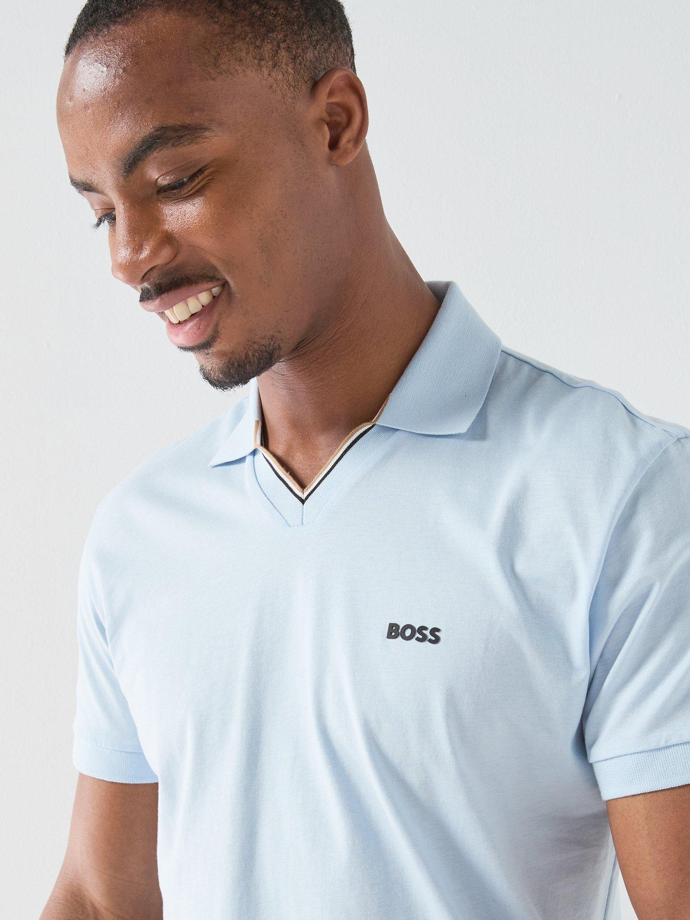 Image 4 of 5 of BOSS Mens Golf Birdie Open Collar Polo Shirt - Blue