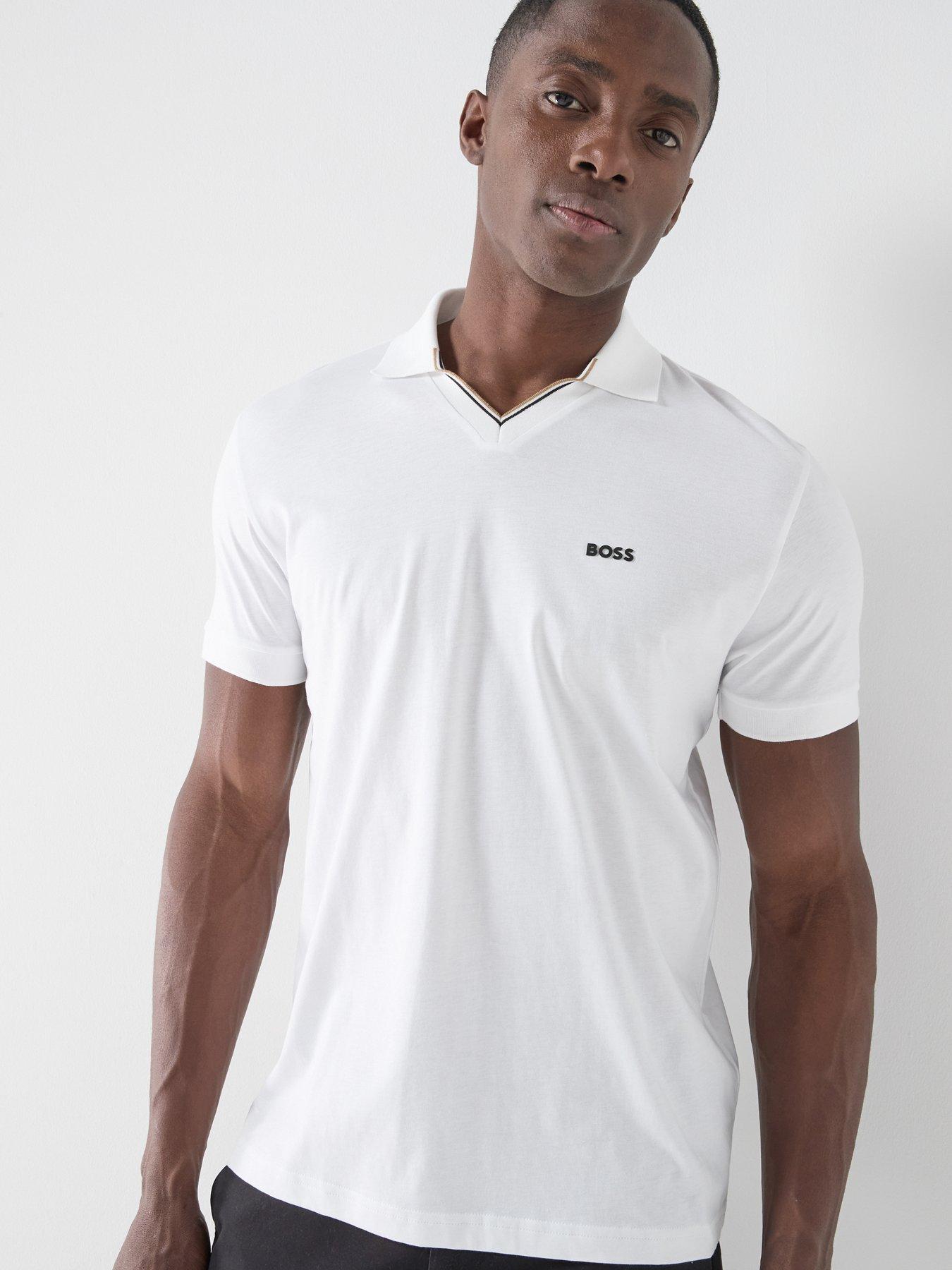 BOSS Mens Golf Birdie Open Collar Polo Shirt, White, Size 2Xl, Men