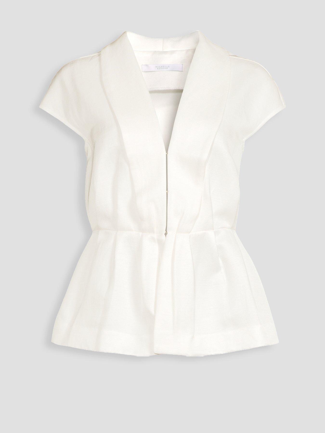 Image 3 of 3 of Michelle Keegan Cap Sleeve Cinched Pleated Blouse - Ivory