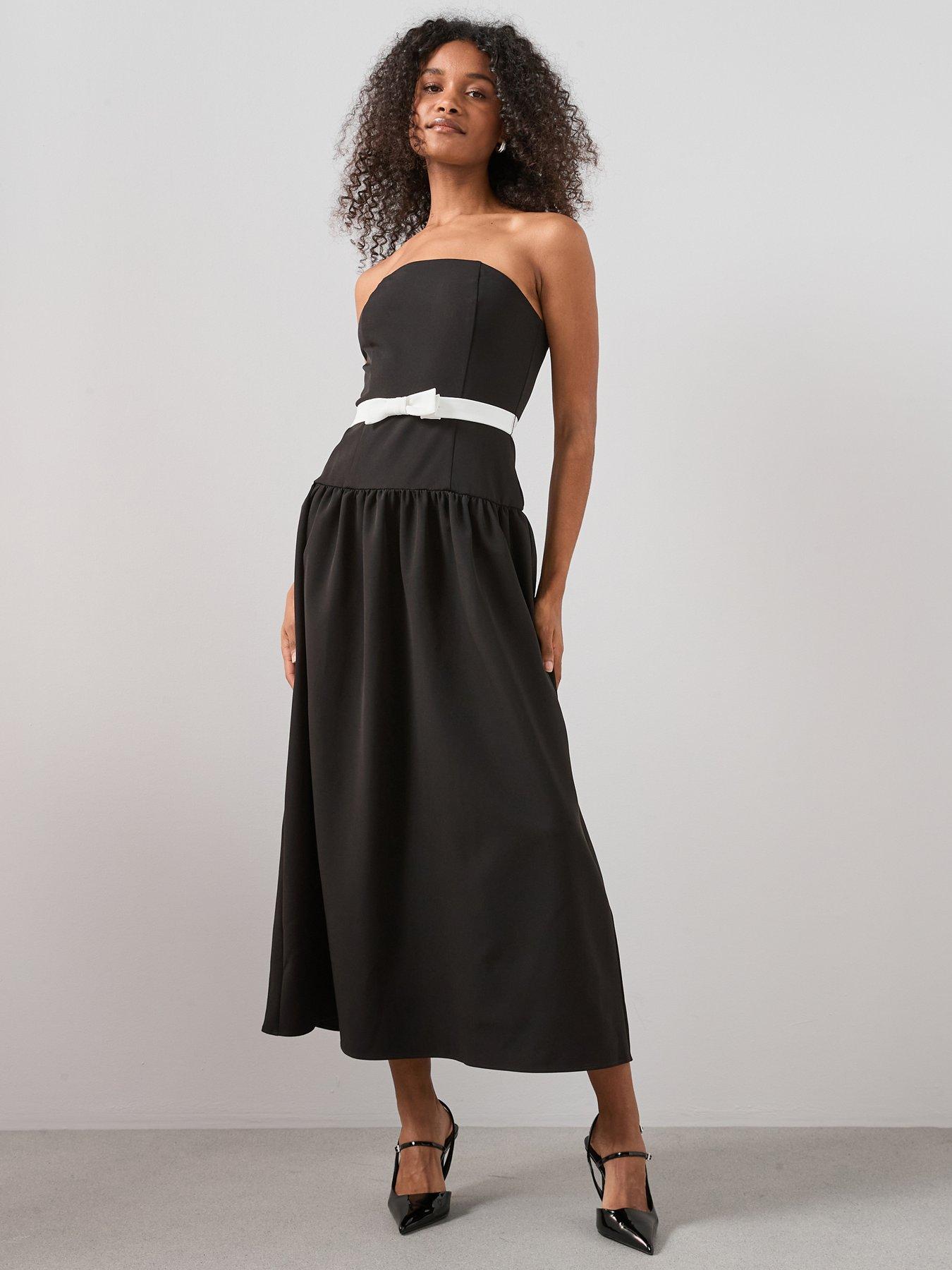 The Very Collection Bow Belted Bandeau Dress - Black