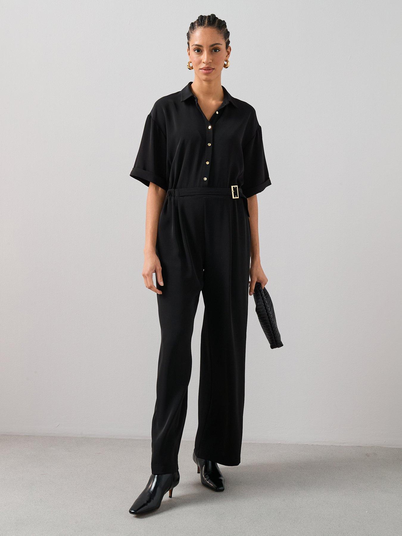 The Very Collection Belted Button Down Jumpsuit - Black