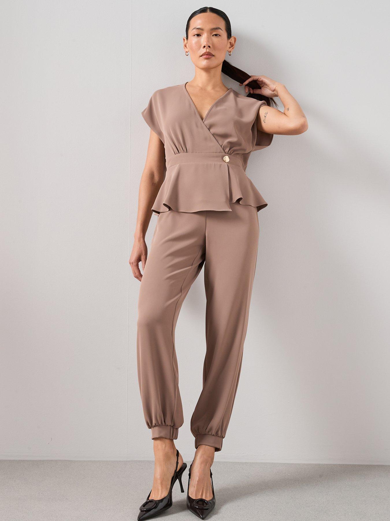 Image 3 of 7 of The Very Collection Wrap Belted Jumpsuit - Mocha