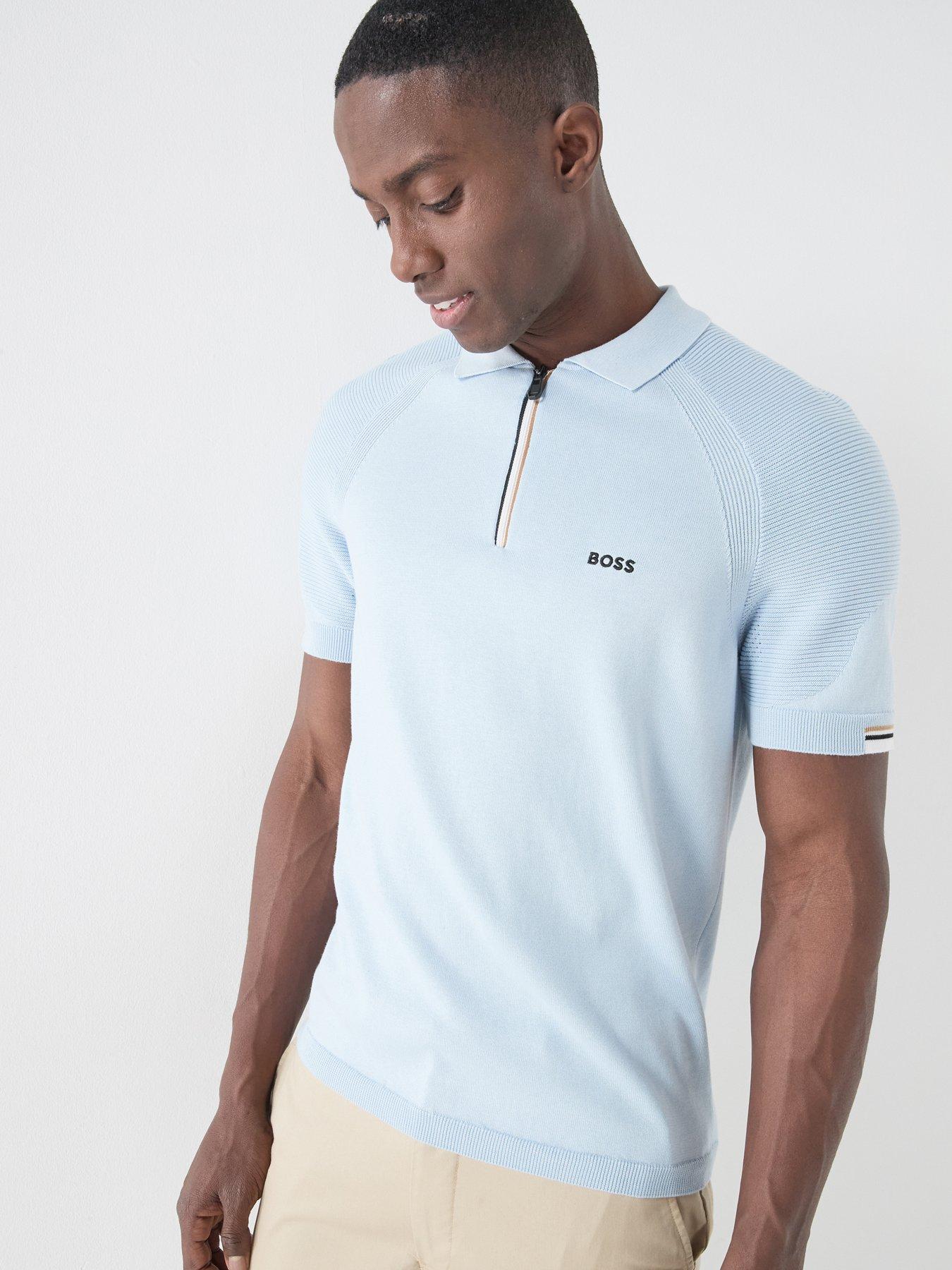 Boss Mens Golf Perform Knitted Polo Shirt - Blue