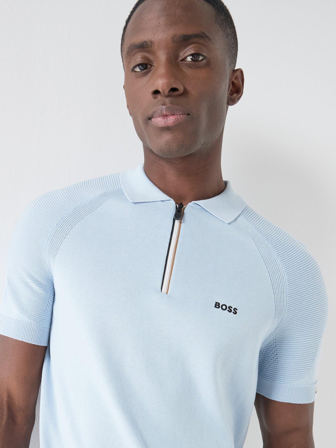Image 4 of 4 of BOSS Mens Golf Perform Knitted Polo Shirt - Blue