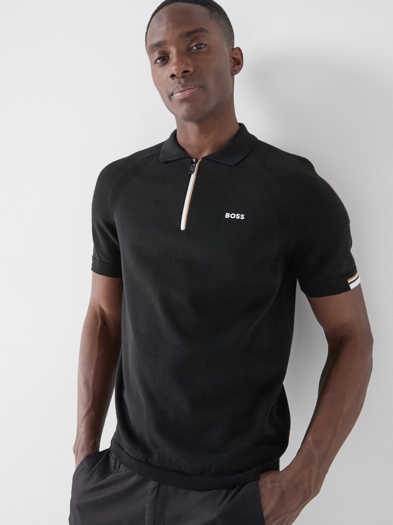 Image 1 of 4 of BOSS Mens Golf Perform Knitted Polo Shirt - Black