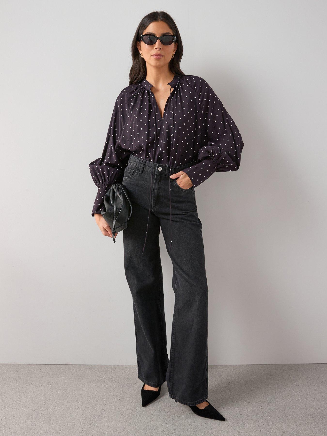 The Very Collection V-Neck Polka Dot Floaty Blouse - Black