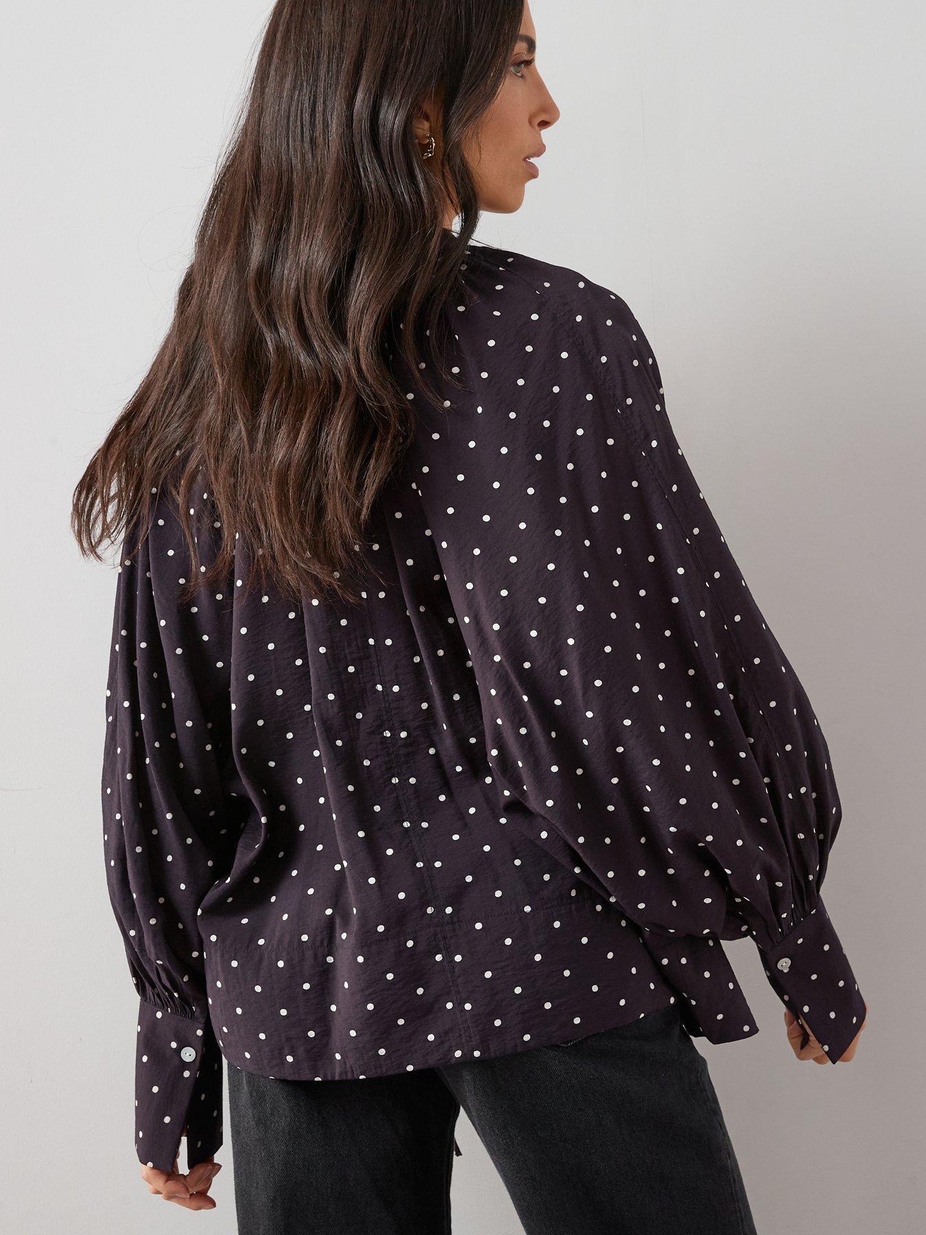Image 2 of 6 of The Very Collection V-Neck Polka Dot Floaty Blouse - Dark Plum