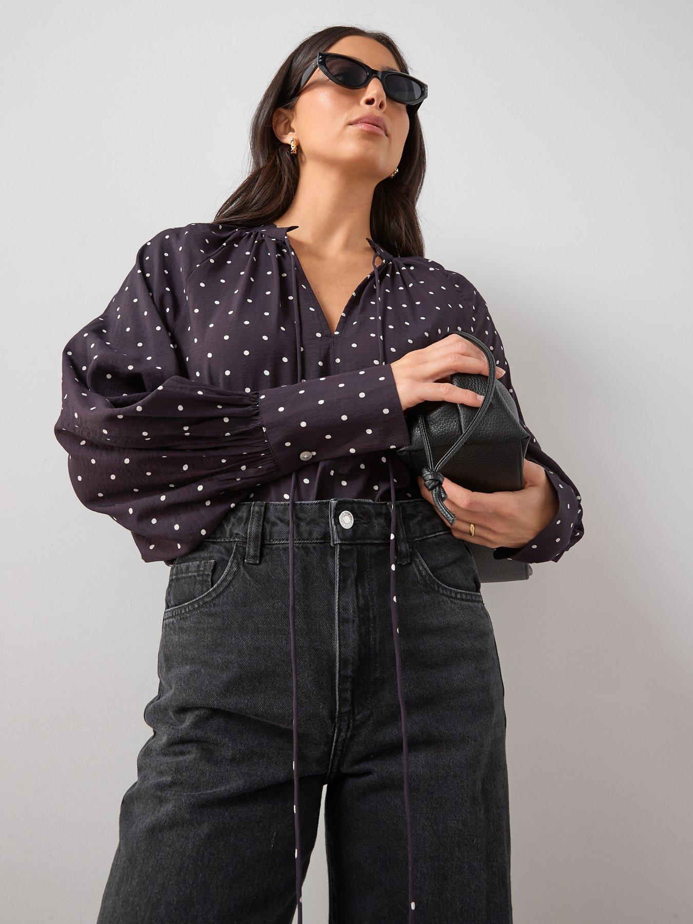 Image 4 of 6 of The Very Collection V-Neck Polka Dot Floaty Blouse - Dark Plum