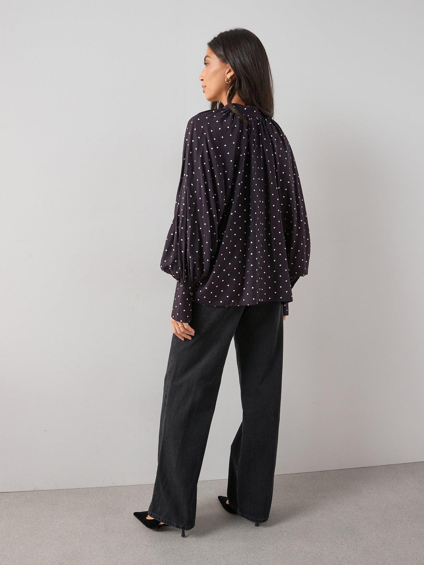 Image 5 of 6 of The Very Collection V-Neck Polka Dot Floaty Blouse - Dark Plum