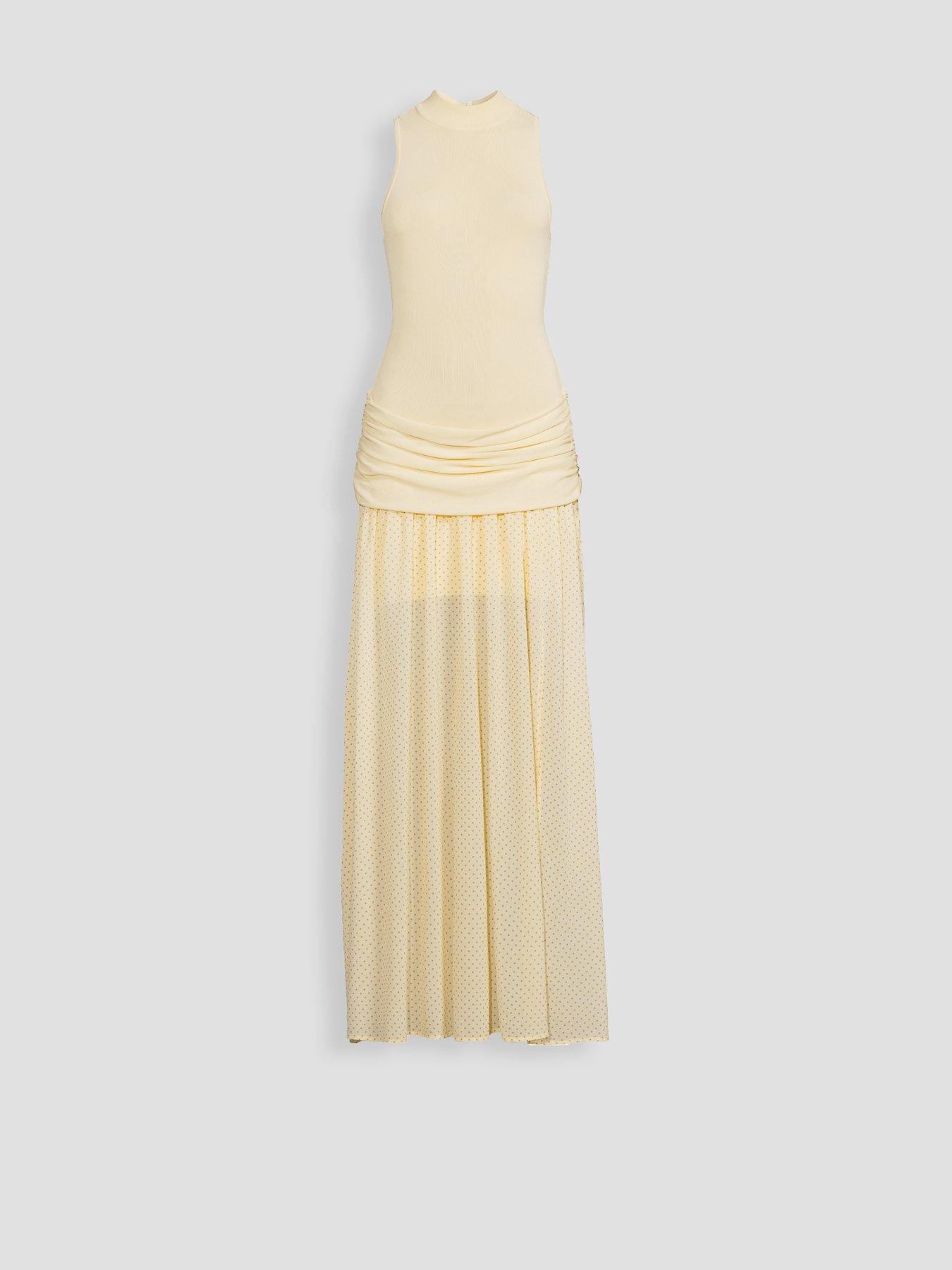 Image 5 of 5 of Michelle Keegan Sheer Hem Polka Dot Maxi Dress - Lemon