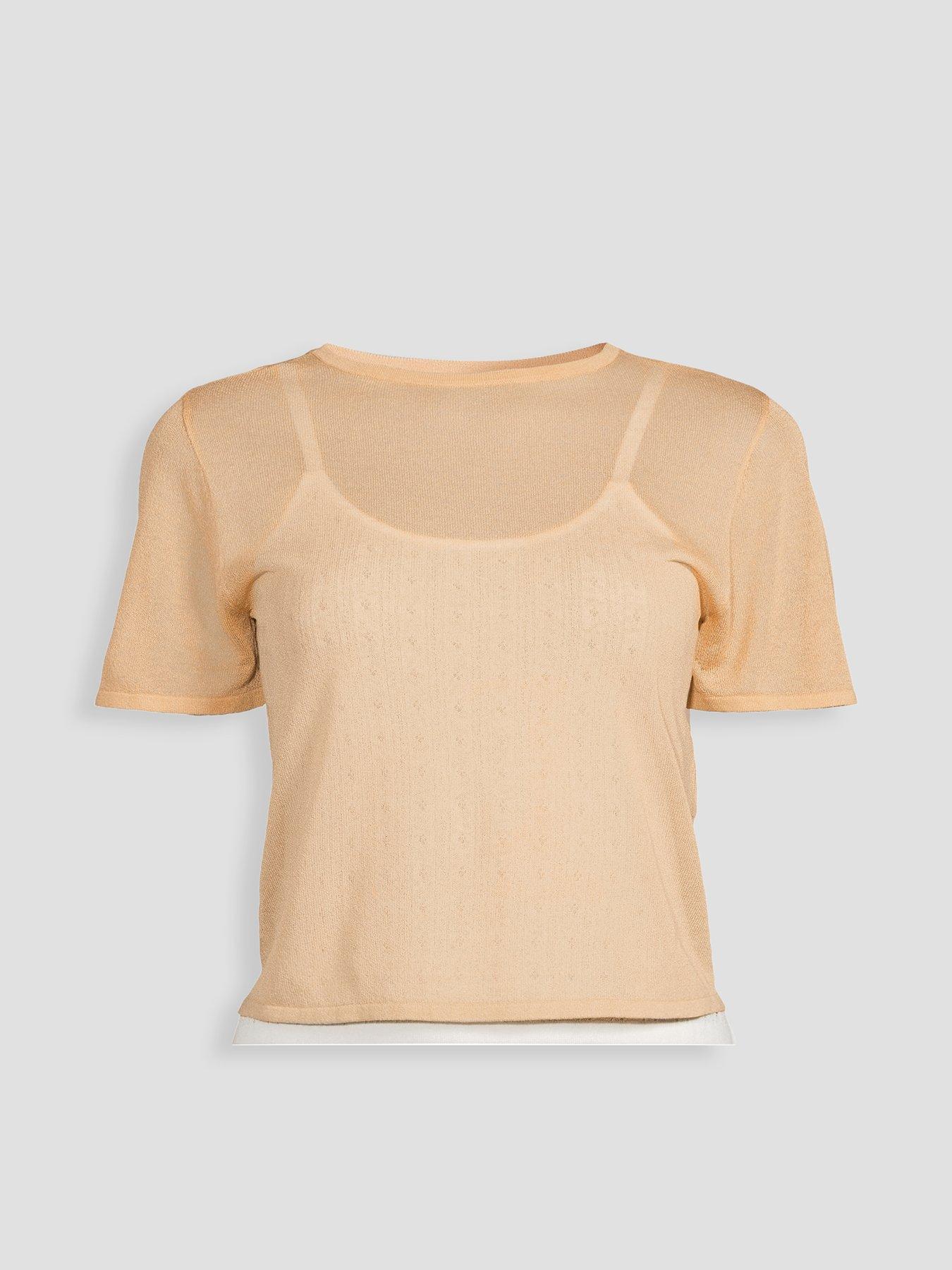 Image 3 of 3 of Michelle Keegan Double Layer Knitted Top - Light Brown