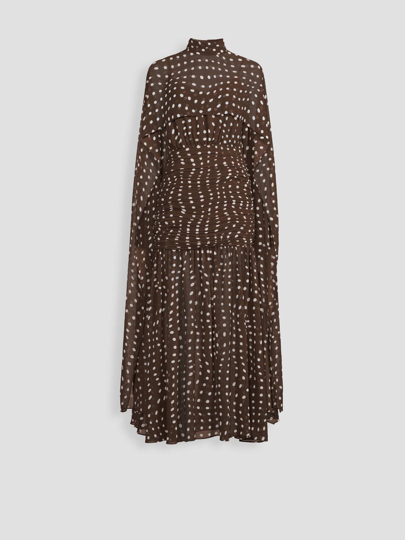 Image 5 of 5 of Michelle Keegan Cape Maxi Chiffon Dress - Brown Polka Dot