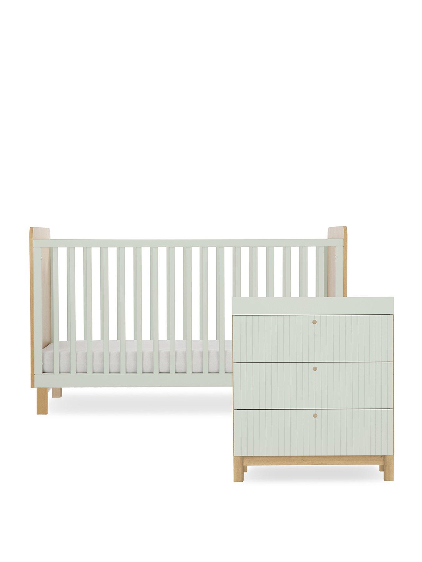 Image 2 of 7 of CuddleCo Remi 2pc Set 3 Drawer Dresser, Cot Bed Oak/Green
