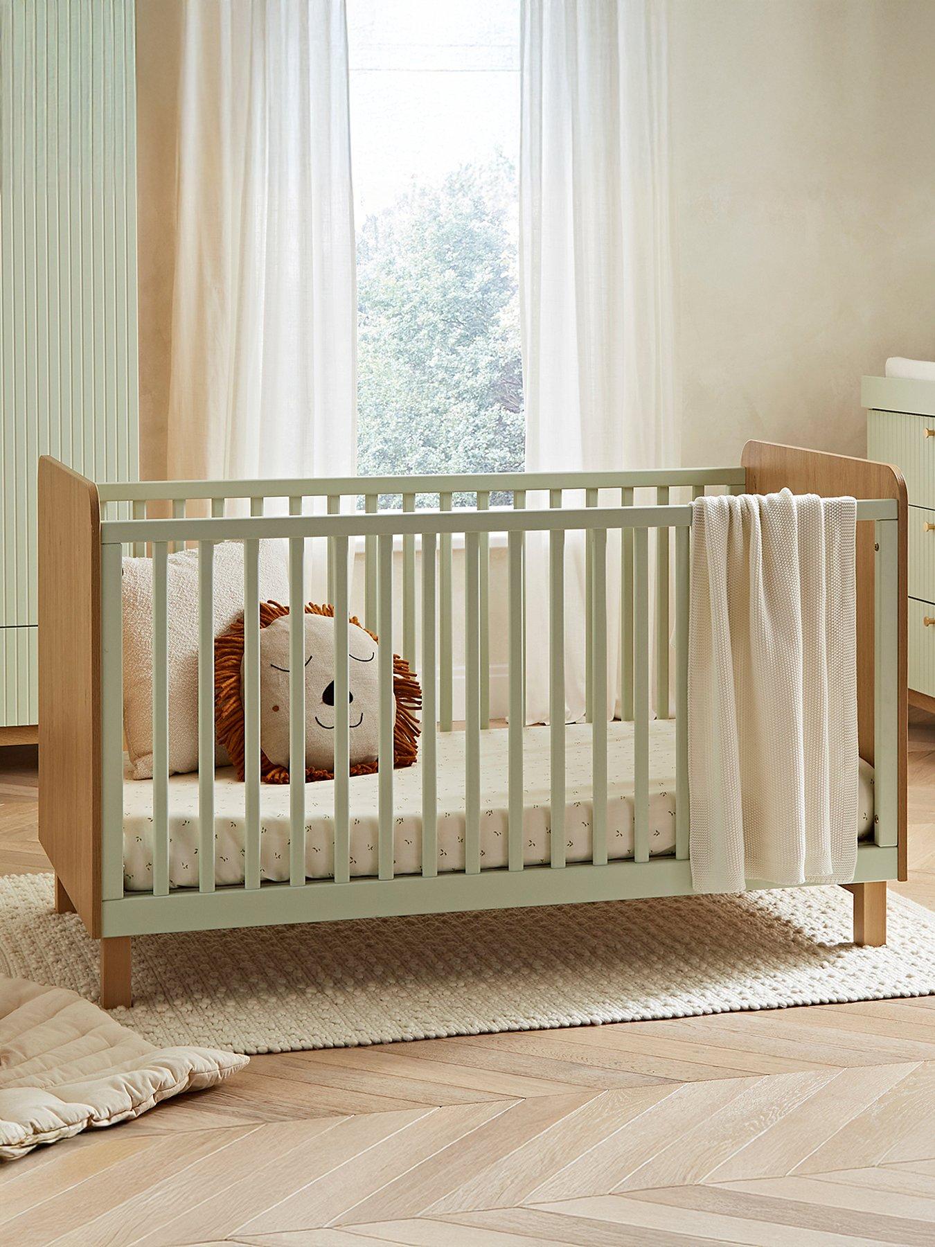 Image 3 of 7 of CuddleCo Remi 2pc Set 3 Drawer Dresser, Cot Bed Oak/Green