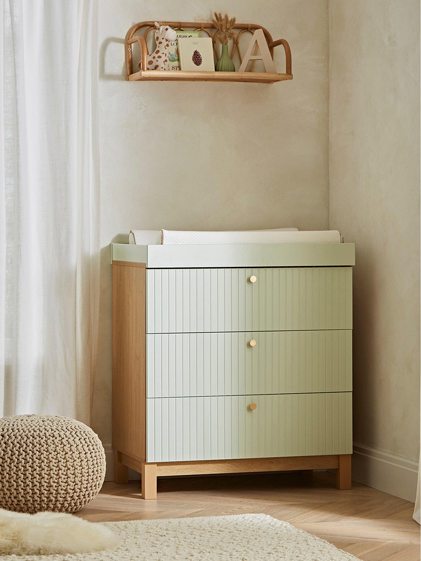 Image 5 of 7 of CuddleCo Remi 2pc Set 3 Drawer Dresser, Cot Bed Oak/Green