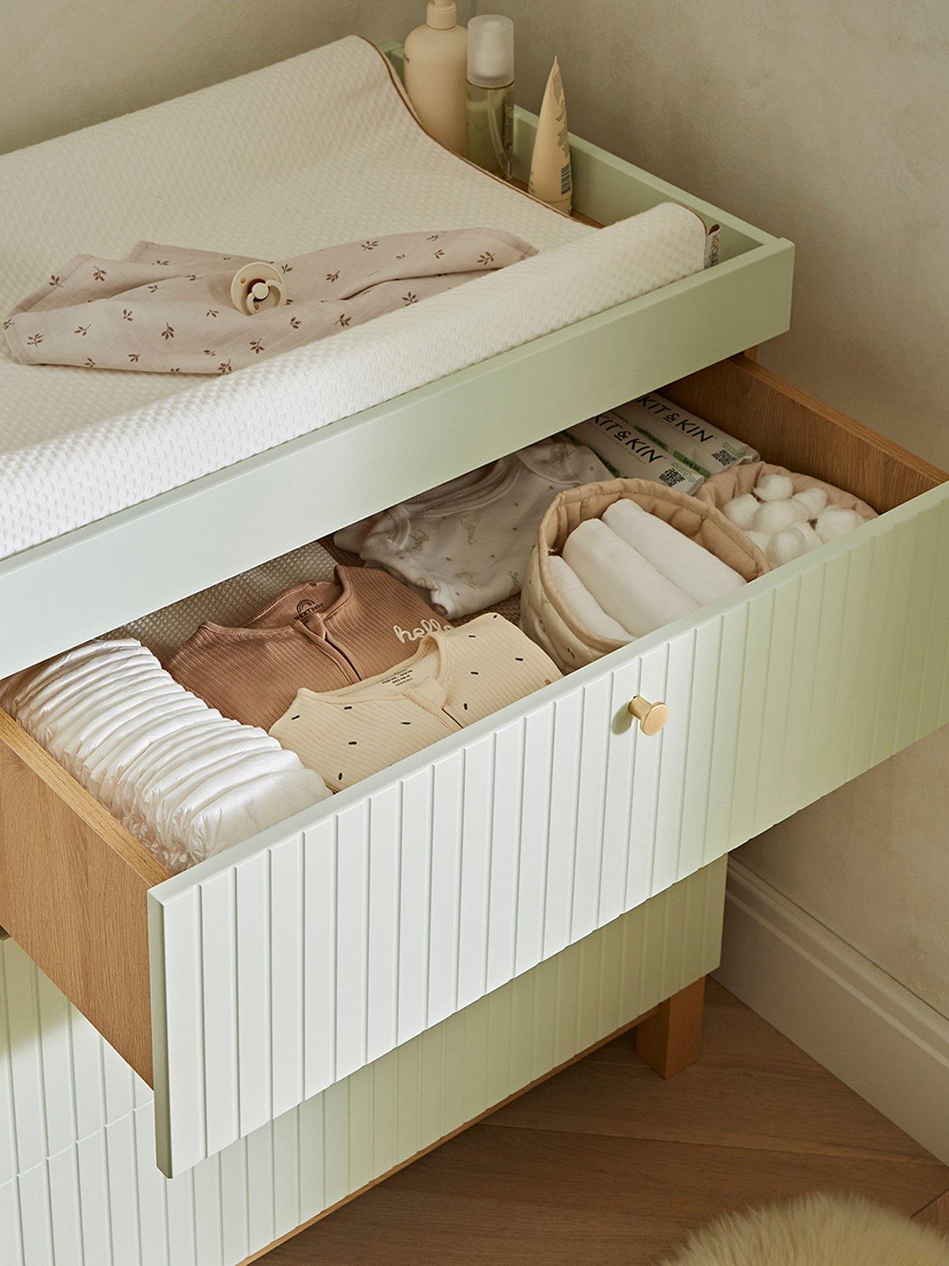 Image 6 of 7 of CuddleCo Remi 2pc Set 3 Drawer Dresser, Cot Bed Oak/Green