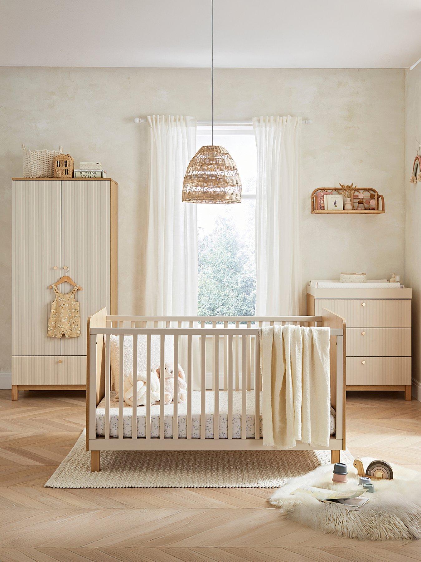 Image 1 of 7 of CuddleCo Remi 3pc Set 3 Drawer Dresser, Cot Bed and Wardrobe Oak/cashmere