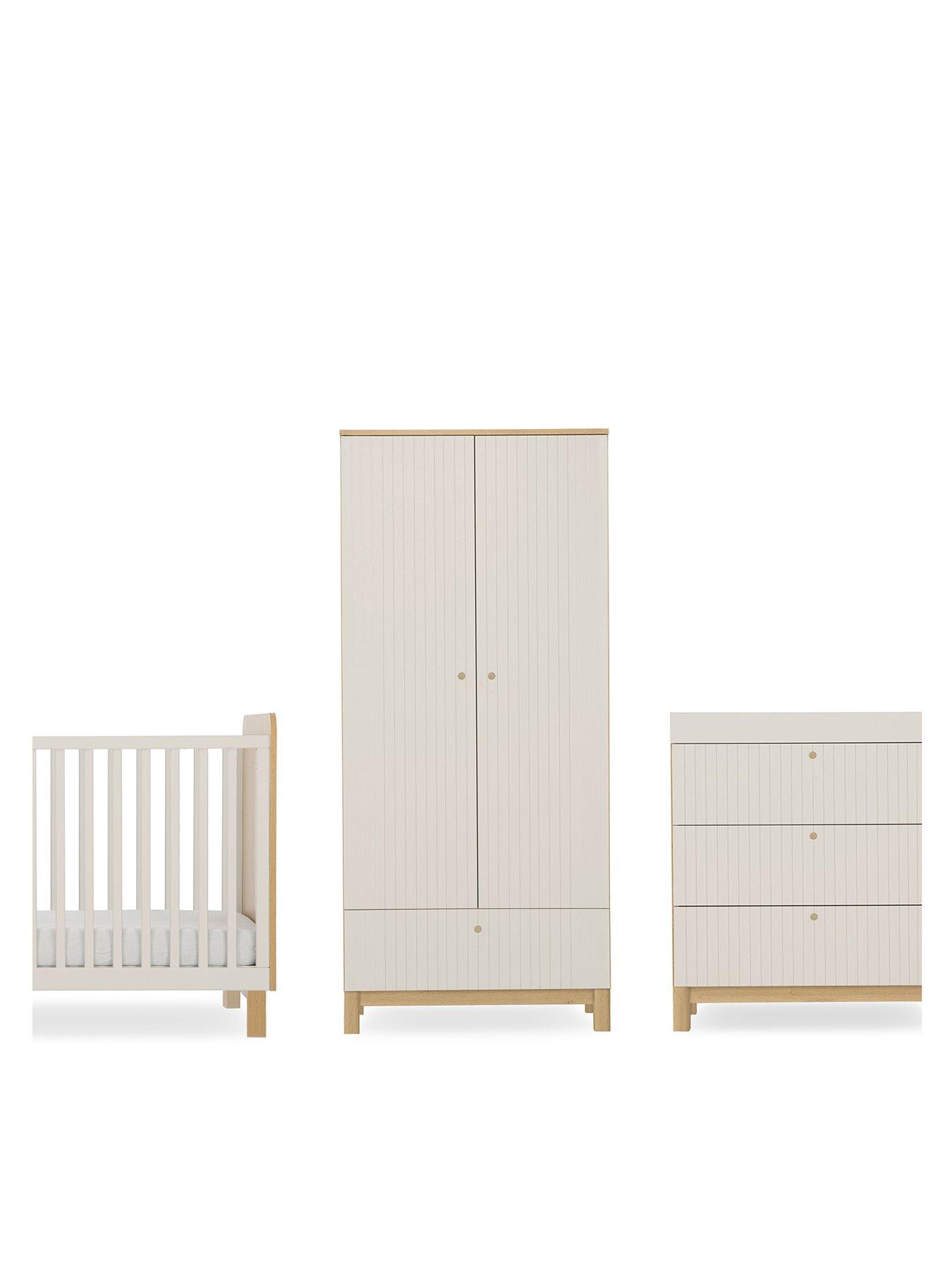 Image 2 of 7 of CuddleCo Remi 3pc Set 3 Drawer Dresser, Cot Bed and Wardrobe Oak/cashmere