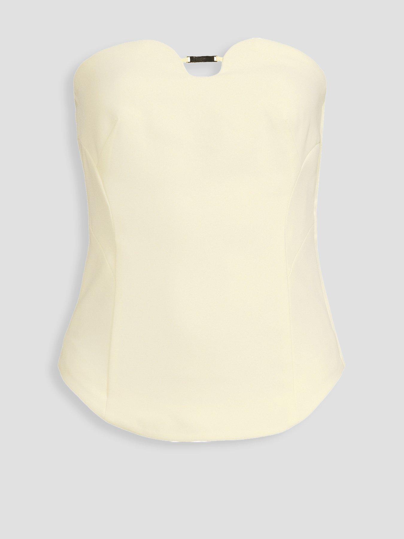 Image 4 of 4 of Michelle Keegan Trim Detail Bandeau Top Co Ord - Lemon
